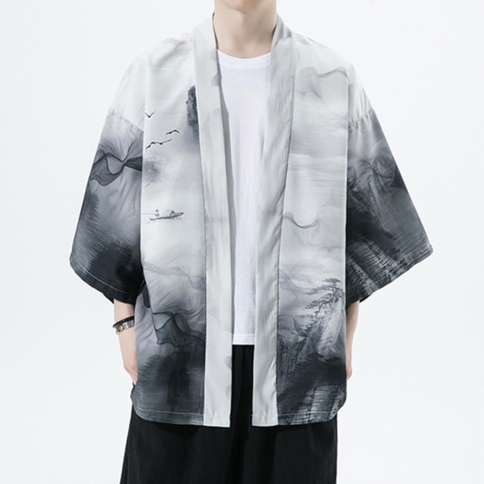 Premium Chinese Style Embroidered Hanfu Men's Silk Robe Cardigan Oversize Kimono Jacket - Ancient Japanese Coat for Cosplay, Loungewear & Special Occasions