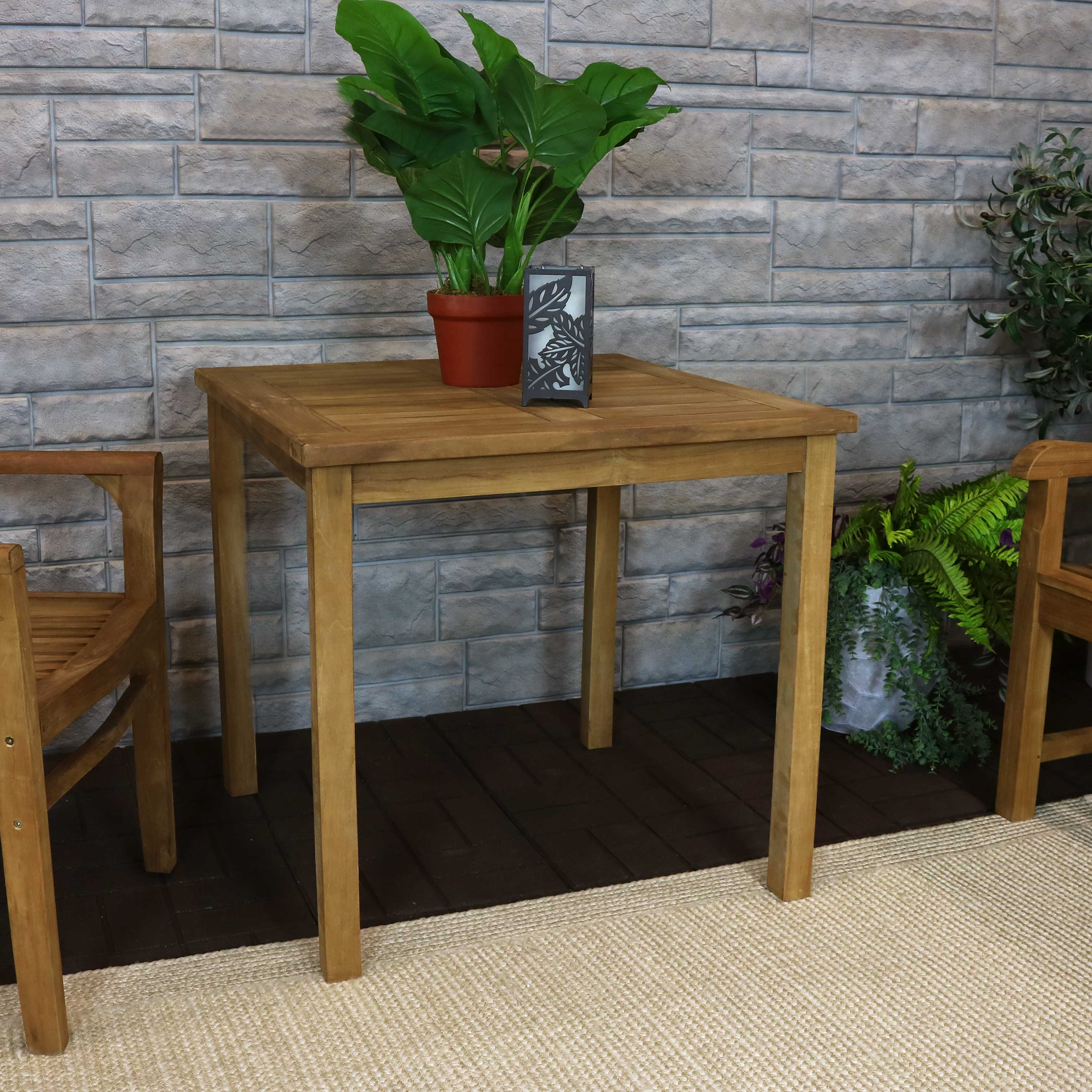 Sunnydaze Teak Square Outdoor Dining Table - Light Stain Finish - 32 Inch - Perfect for Patio, Garden, and Backyard Dining