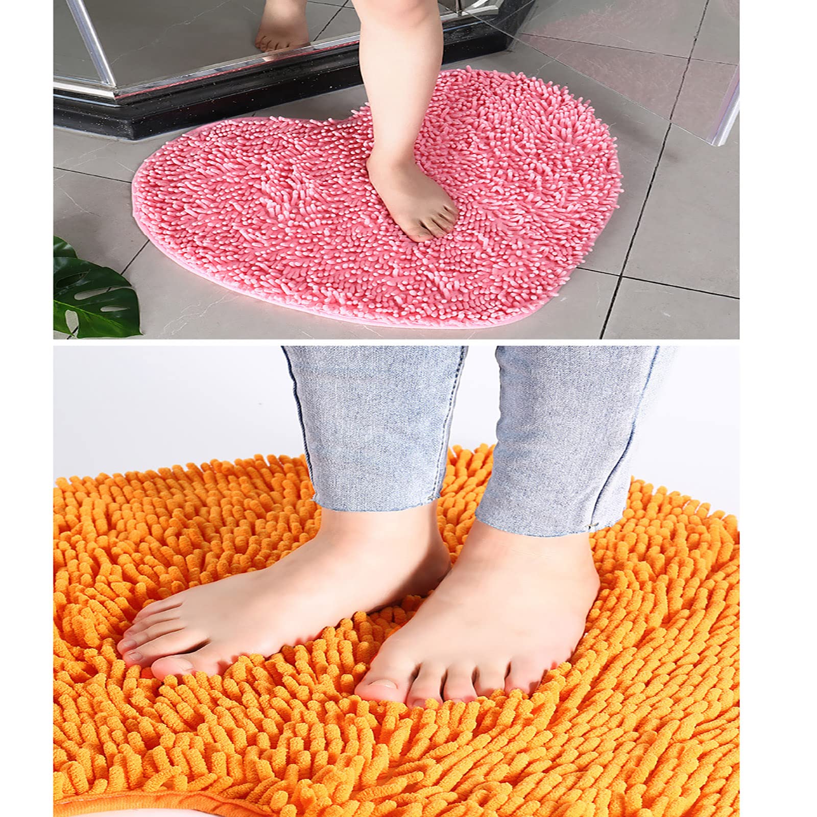 Heart Shaped Caterpillar Bath Rug - Ultra Soft Absorbent Plush Fluffy Carpet, Non-Slip Washable Floor Mat for Bathroom, Tub, Shower & Entrance - Yellow 40x50cm (16x20 Inches) - Perfect for Kids' Bathrooms, Nursery Decor & Cozy Home Accents