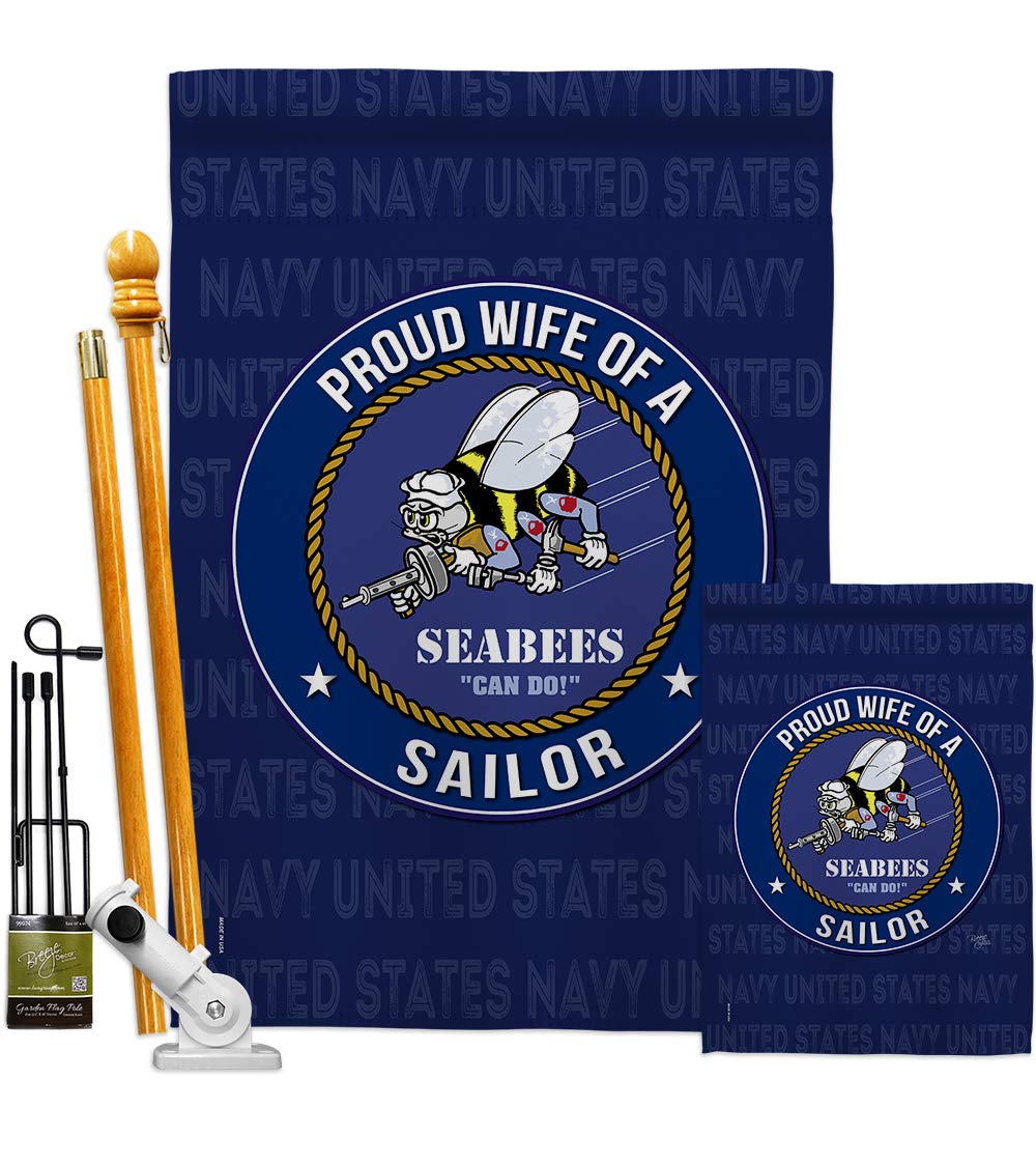 US Navy Seabees Garden Flag 28x40 Inch - Double-Sided Military Yard Banner for Armed Forces, USN Veterans & Retirees - Proud Wife Sailor House Decor Made in USA | Perfect for Patriotic Home Display & Military Appreciation Gifts