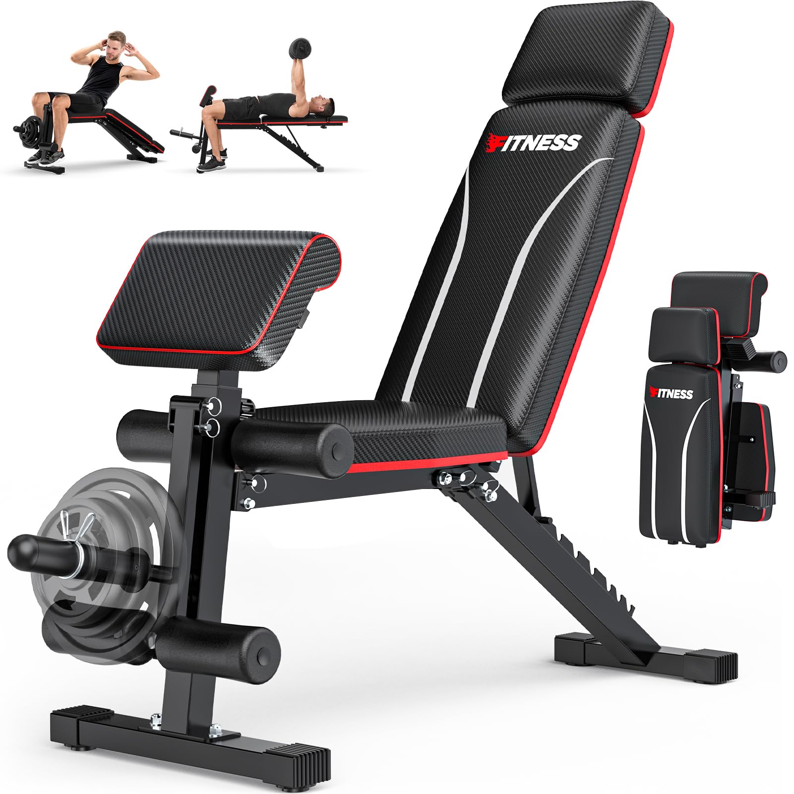 Fostoy Foldable Adjustable Weight Bench for Home Gym – Multi-Functional Workout Bench with Leg Extension, Preacher Pad & Extra Headrest – Fast Folding Strength Training Incline Sit Up Bench Supports 800LB – Perfect for Home Fitness, Strength Training & Full-Body Workouts