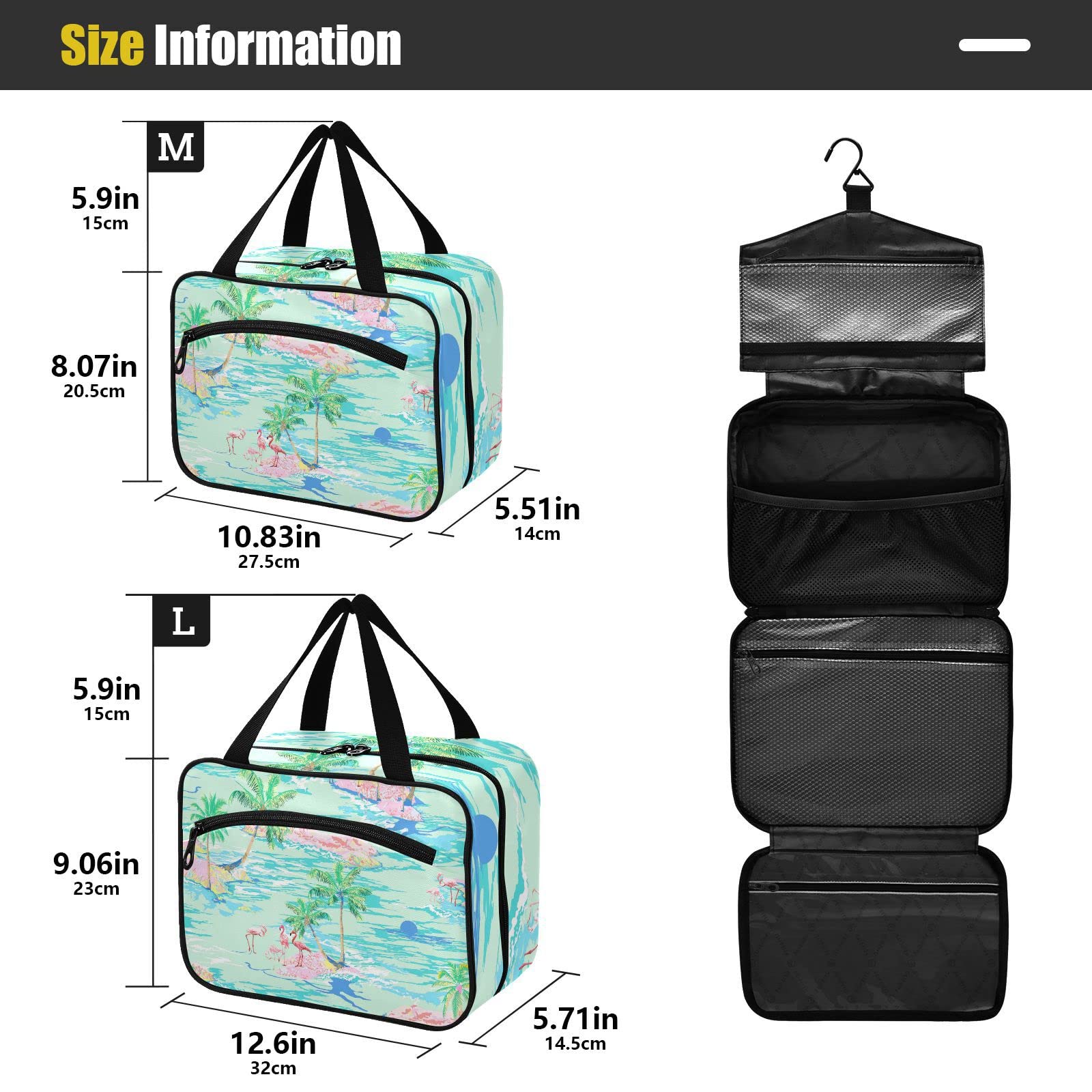 Flamingo Island Large Travel Toiletry Bag for Women - Waterproof Hanging Cosmetic Organizer with Multiple Pockets | Perfect for Vacation, Gym, Camping & Business Trips