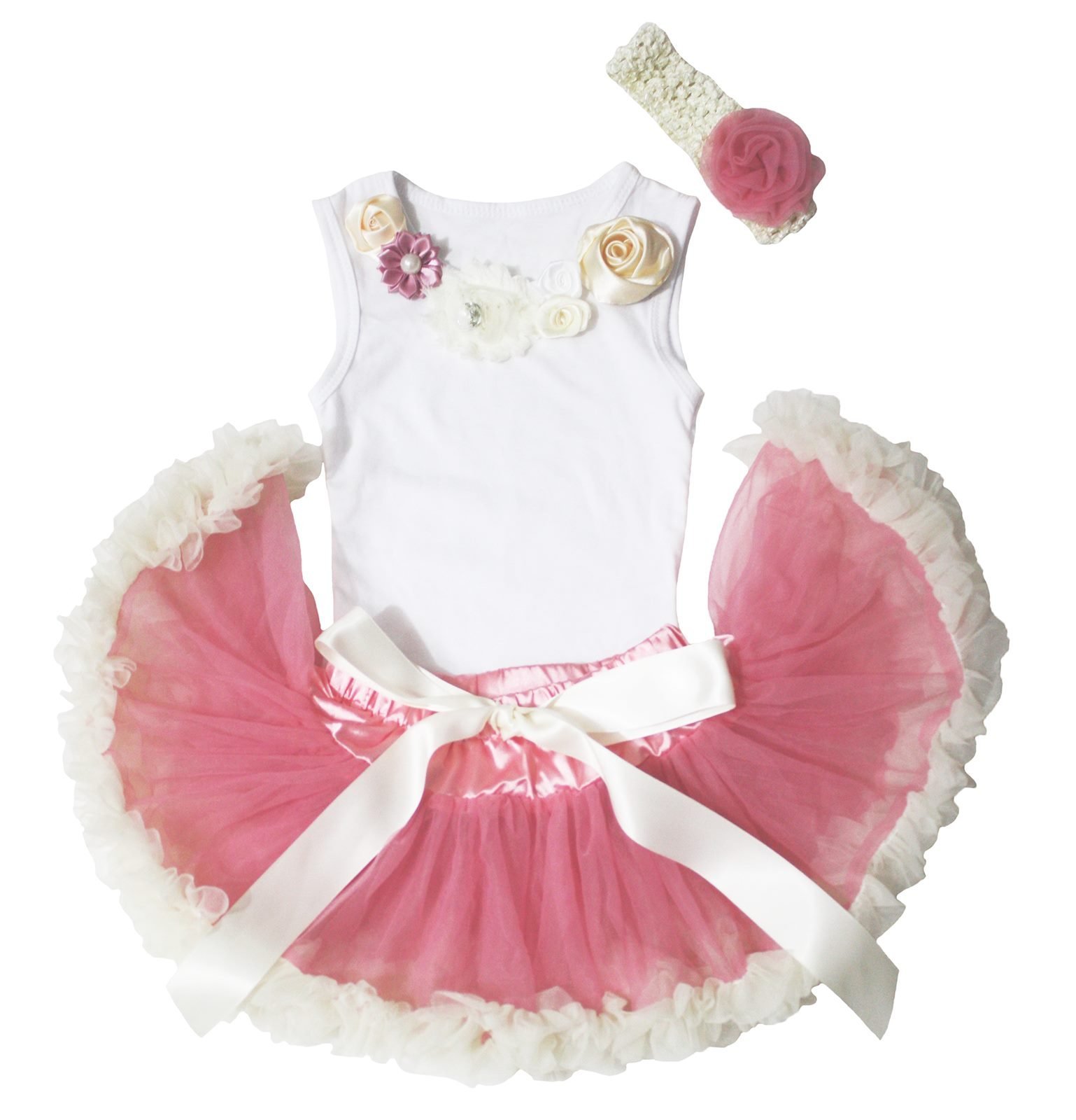 Elegant Baby Girl Outfit Set - White Rose Top & Dusty Pink Skirt for 3-12 Months | Perfect for Garden Parties, Photo Shoots & Special Occasions