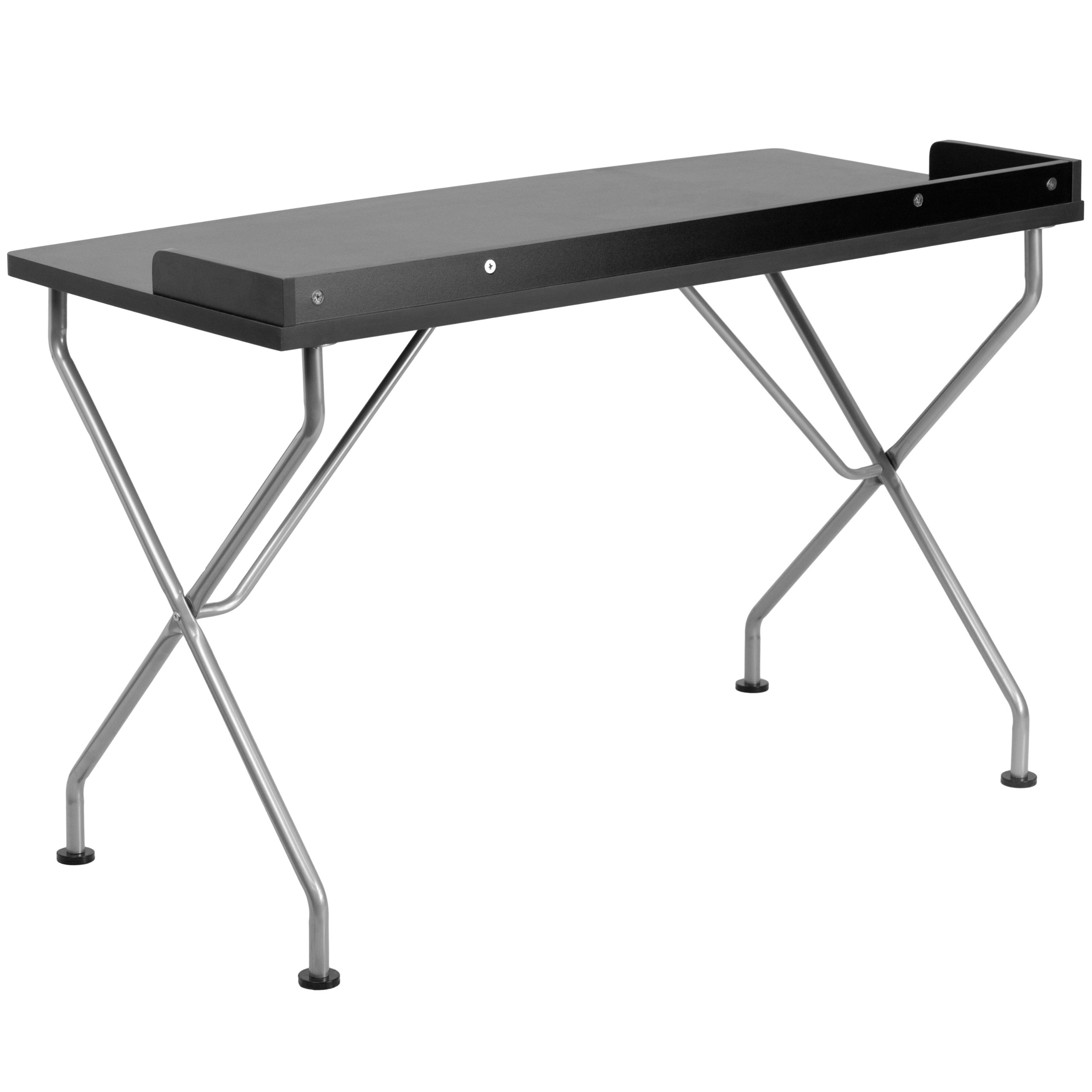 Flash Furniture Black Computer Desk with Raised Border & Silver Metal Frame - Home Office Desk for Work, Study, and Gaming