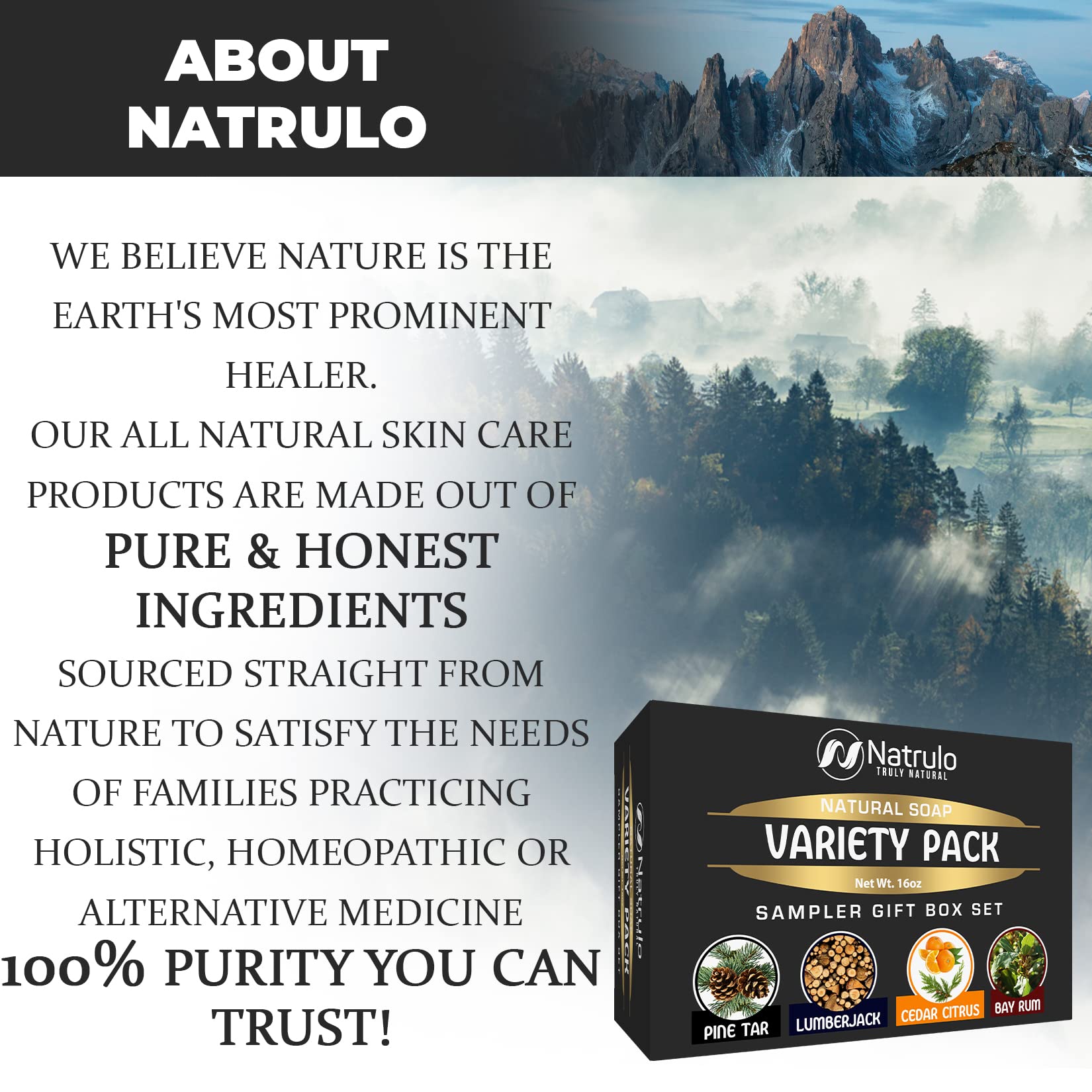 **Men's Natural Handmade Soap Gift Set - 4 Scented Bar Soaps for Face & Body Wash (Pine Tar, Alpine Sage, Cedar Citrus, Bay Rum) - Perfect for Gifts, Travel & Daily Skincare**