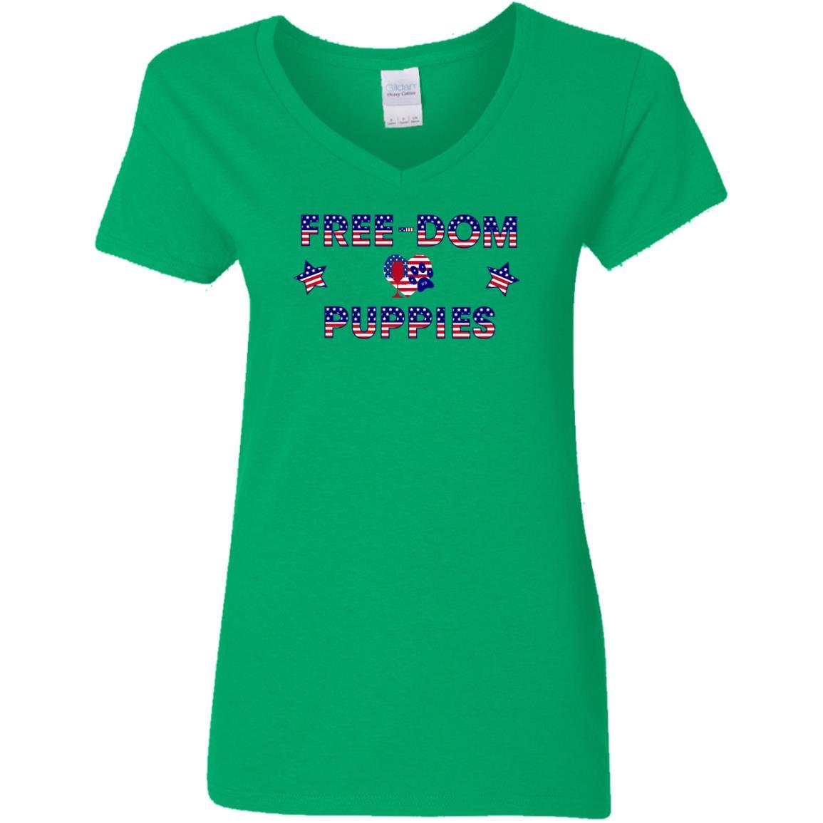 WineyBitches.Co Free Dom Puppies Women's 5.3 oz V-Neck T-Shirt - Soft Cotton Tee for Casual Wear, Girls Night Out & Dog Lovers