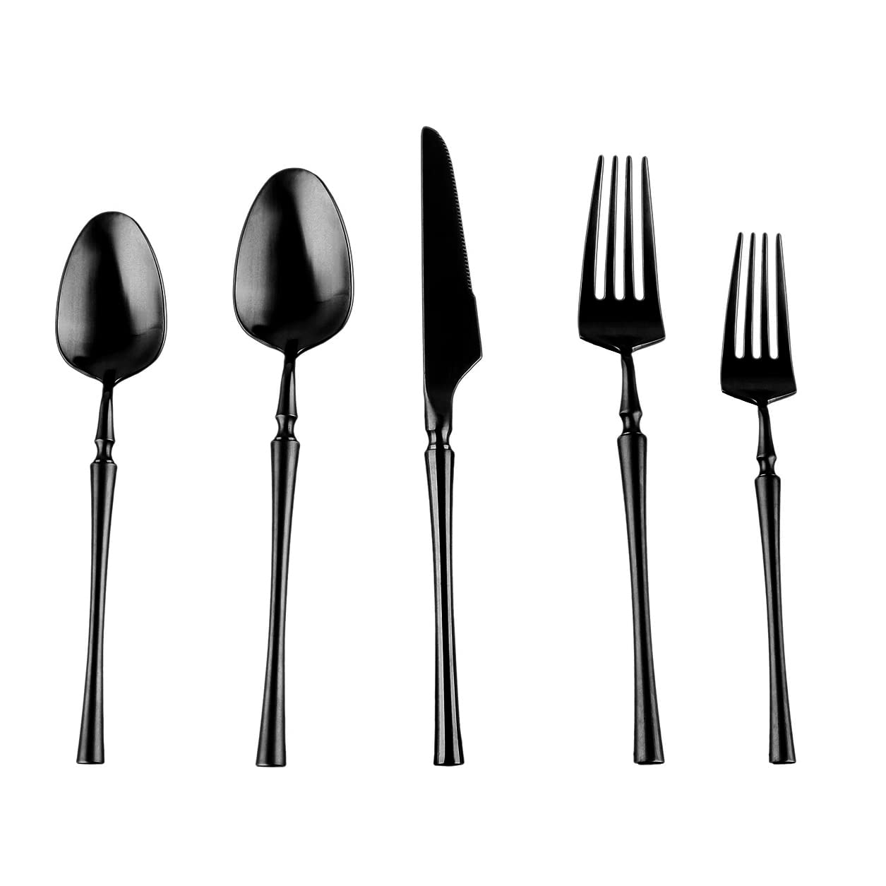 Premium 5-Piece Matte Black Silverware Set - 18/10 Stainless Steel Flatware for 1 Person with Knife, Fork, Spoon & Teaspoon - Durable Cutlery Set for Everyday Dining, Restaurant, Travel & Gifts
