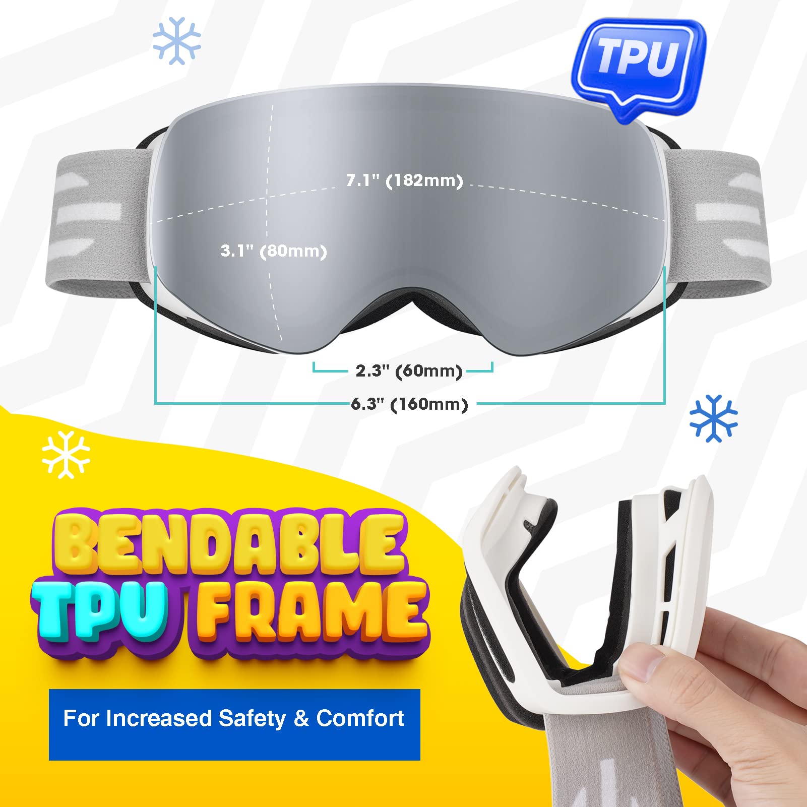 EasYoung Kids Ski Goggles for Boys & Girls Age 3-14 - Anti-Fog UV Protection Snowboard Goggles for Winter Sports & Outdoor Activities