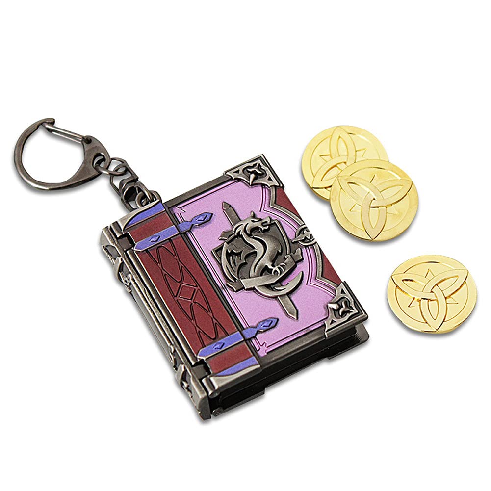 Klee Anime Keychain Set - Magic Book Keychain with 3 Mora Gold Coins | Genshin Impact Cosplay Prop | Perfect for Cosplay, Gift Giving & Anime Collectors