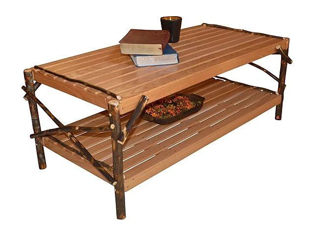 A & L Furniture Hickory Coffee Table with Shelf - Rustic Solid Wood Living Room Table for Home Decor, Perfect for Sofa & Lounge Areas