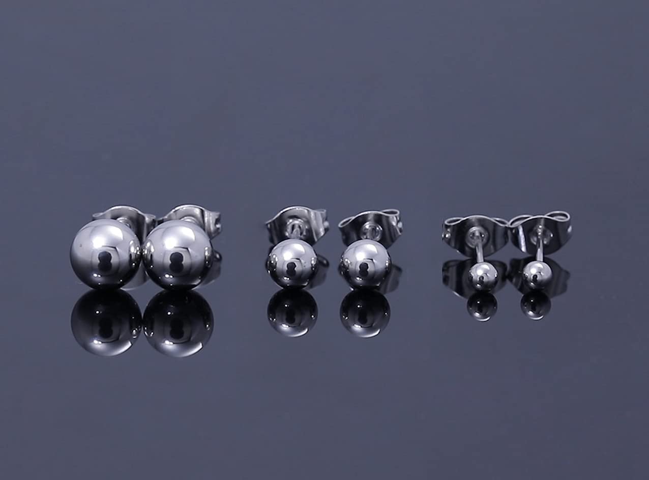 Hypoallergenic Surgical Stainless Steel Earrings for Women & Men - Flat Screw Back Helix Post, Cubic Zirconia Simulated Diamond Round Ball Stud Multipack | Perfect for Daily Wear, Work, Parties & Gifts