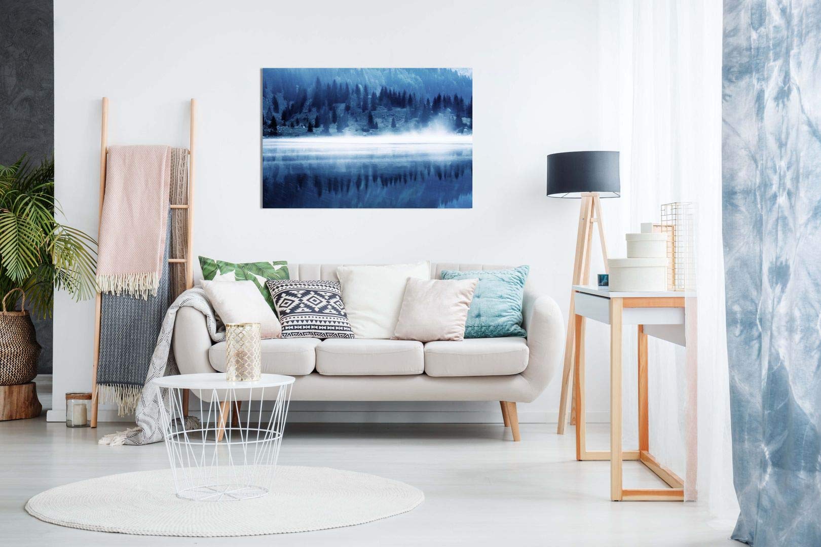 Blue Glacial Lake Canvas Wall Art Print - 36x24 Inches - Modern Home Decor for Living Room, Bedroom & Office