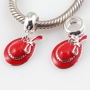 LuckyBeads Red Hat Dangle Charm Beads for Pandora Bracelets - Perfect for Christmas Gifts, Holiday Jewelry & Charm Bracelet Accessories