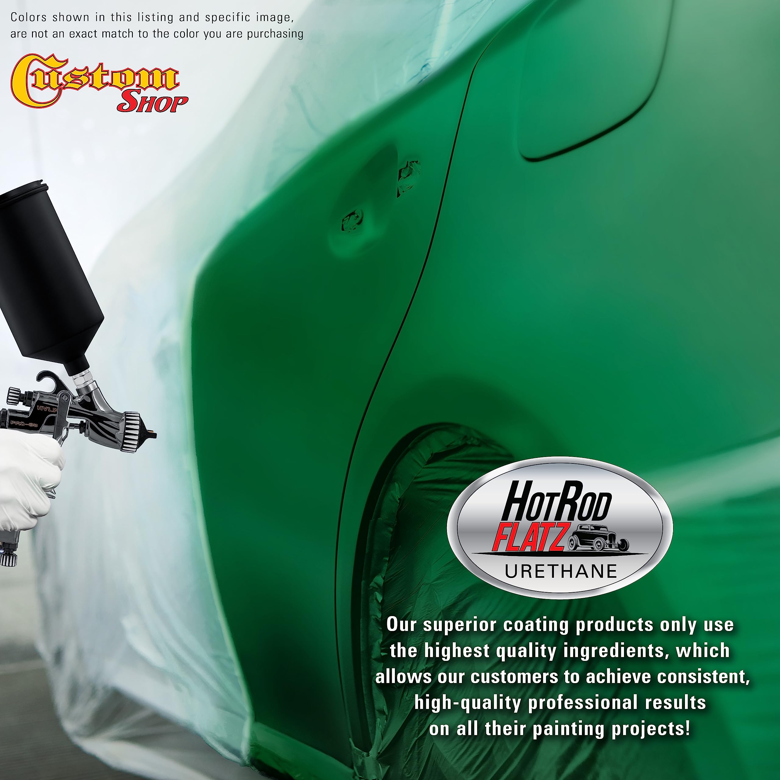 Emerald Green Hot Rod Flatz Matte Satin Urethane Auto Paint Kit - 1 Gallon Complete Professional Low Sheen Automotive Coating for Cars & Trucks (4:1 Mix Ratio) - Perfect for Classic Car Restoration & Custom Vehicle Projects