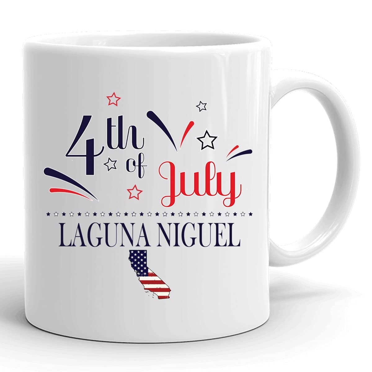 Personalized 11oz Coffee Mug with USA Flag Design - Custom Independence Day Cup for Laguna Niguel California - Happy 4th of July Gift Idea | Perfect for Patriotic Celebrations, Office Gifts & Holiday Coffee Drinks