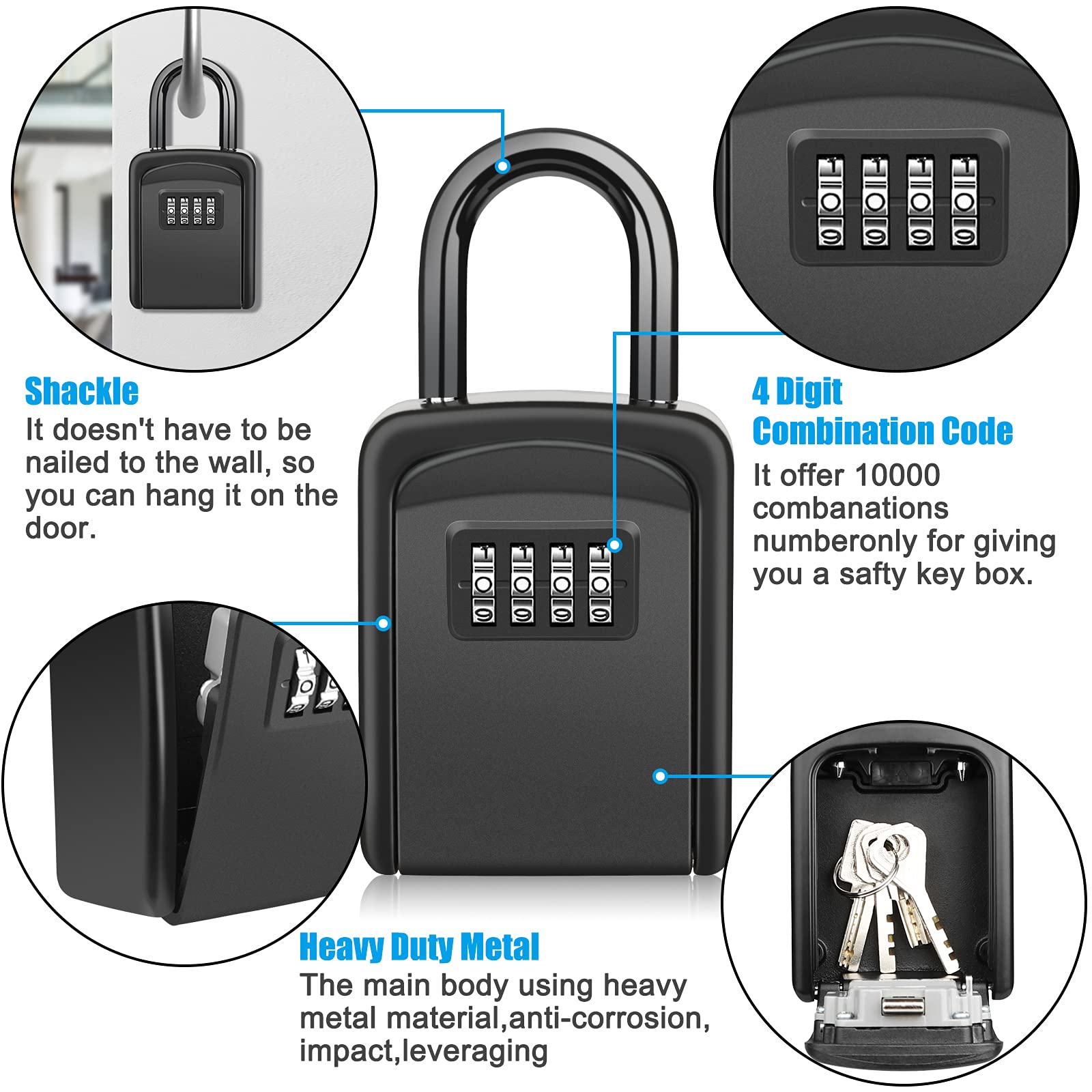 **Diyife 2-Pack Black Key Lock Box - 5 Keys Capacity, 4-Digit Combination, Waterproof Portable Key Safe for Home, Garage, Office & Realtors | Secure Spare Keys Storage for Outdoor, Travel & Emergency Use**