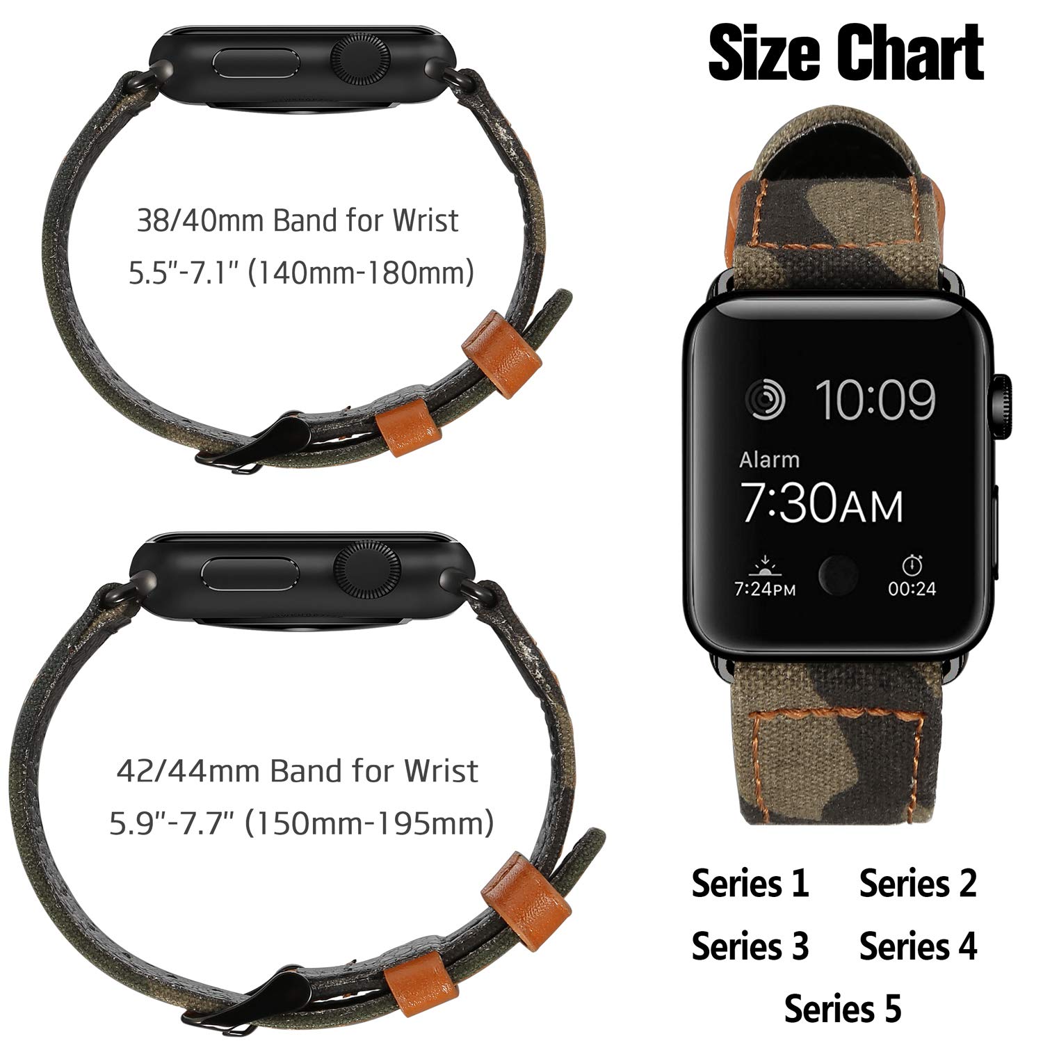 Premium Genuine Leather Bands for Apple Watch - Compatible with Series Ultra/SE/8/7/6/5/4/3/2/1 (38mm-49mm) - Classic Canvas & Leather Straps with Metal Clasp for Men & Women - Perfect for Workouts, Office & Everyday Wear