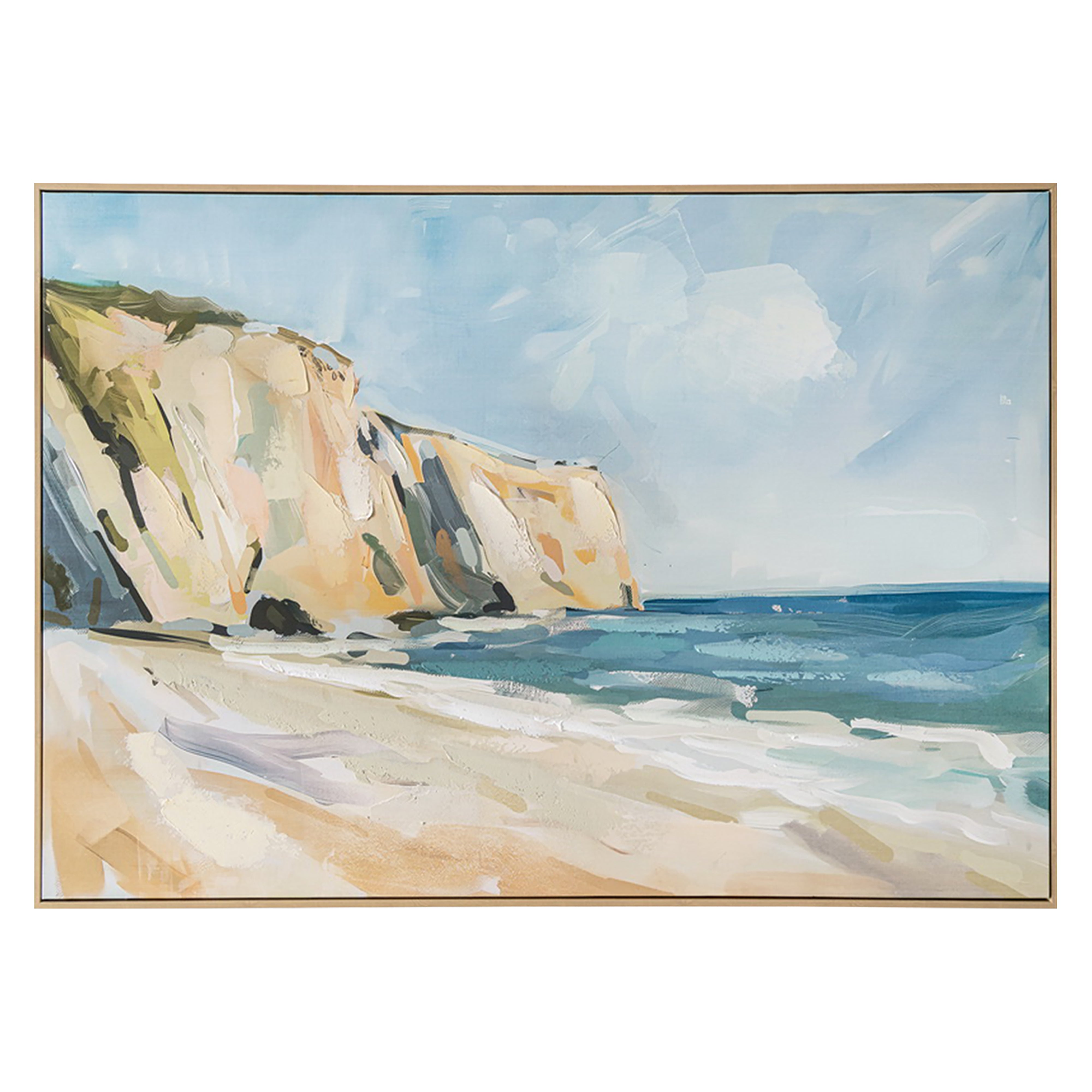 Urban Style Brushmarks Embellished Canvas Painted Shore Wall Art - Coastal Beach Decor for Living Room, Bedroom & Office