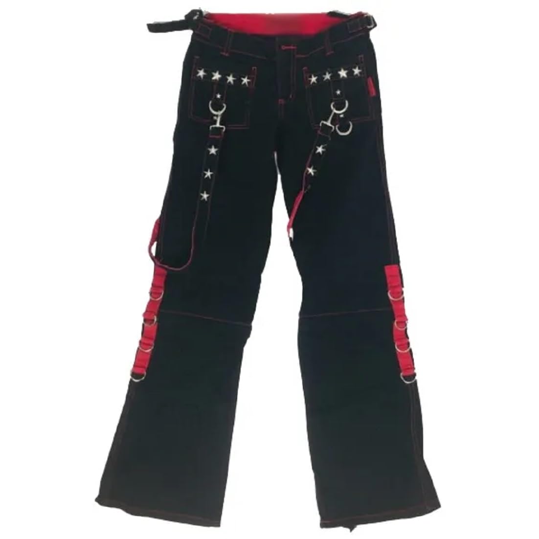 Gothic Punk Men's Emo Bondage Pants - Black & Red Star Design for Alternative Fashion & Rock Concerts