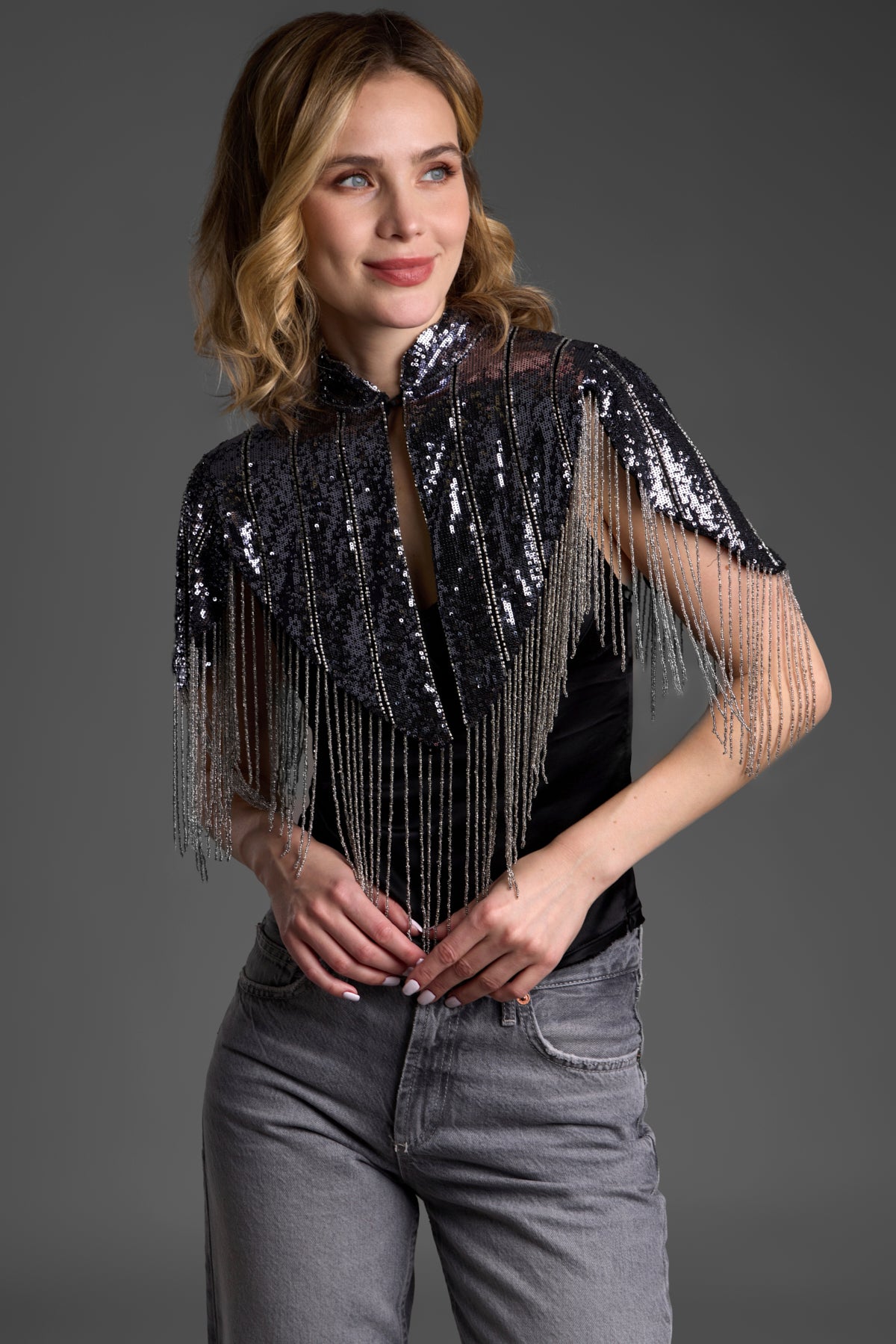 Elegant Beaded Fringe Sequin Capelet Shawl for Women - Perfect for Evening Parties, Weddings & Special Occasions