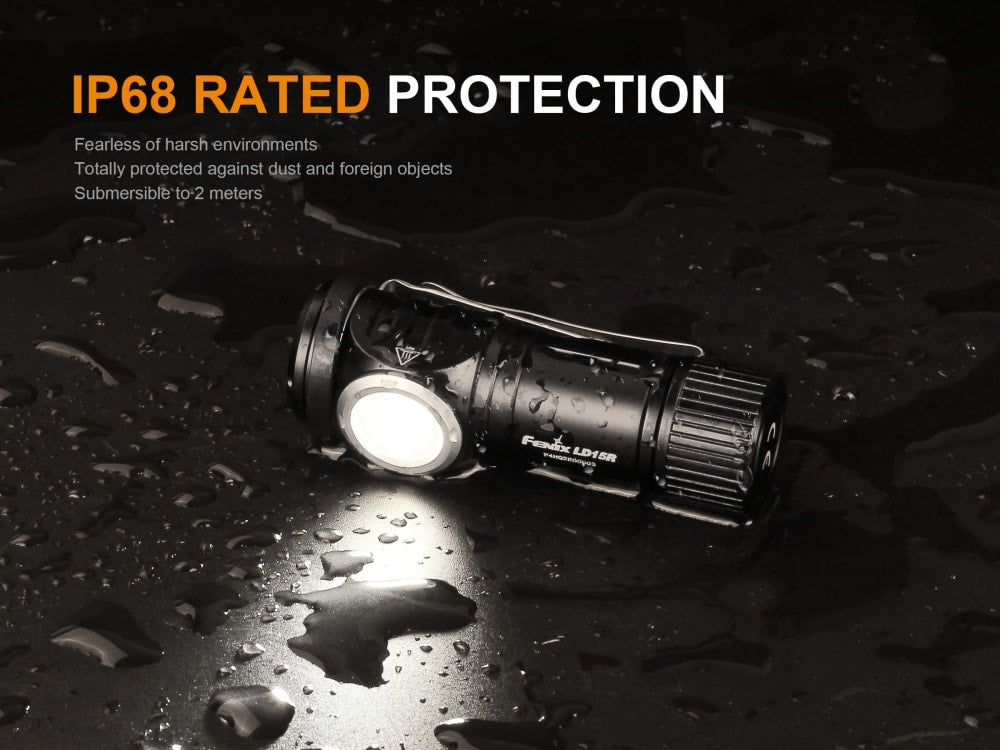 Fenix LD15R Rechargeable Right Angle LED Flashlight - 500 Lumens, IP68 Waterproof for Camping, Hiking & Emergency Use