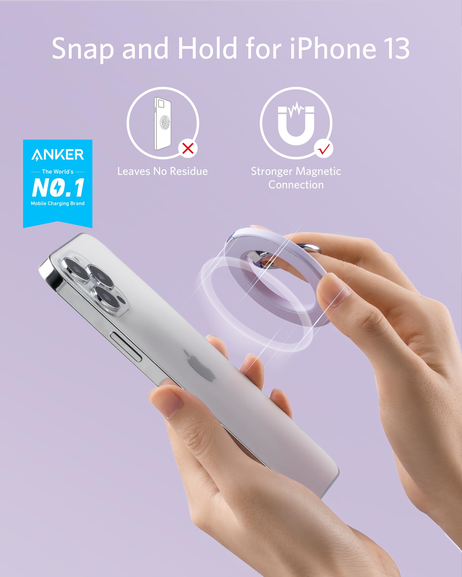 Anker Magnetic Phone Grip (MagGo) - 610 Ring Holder with Adjustable Kickstand for iPhone 16/16 Plus/16 Pro/16 Pro Max/15/14/13/12 Series | Secure Phone Mount for Car, Desk & Hands-Free Viewing