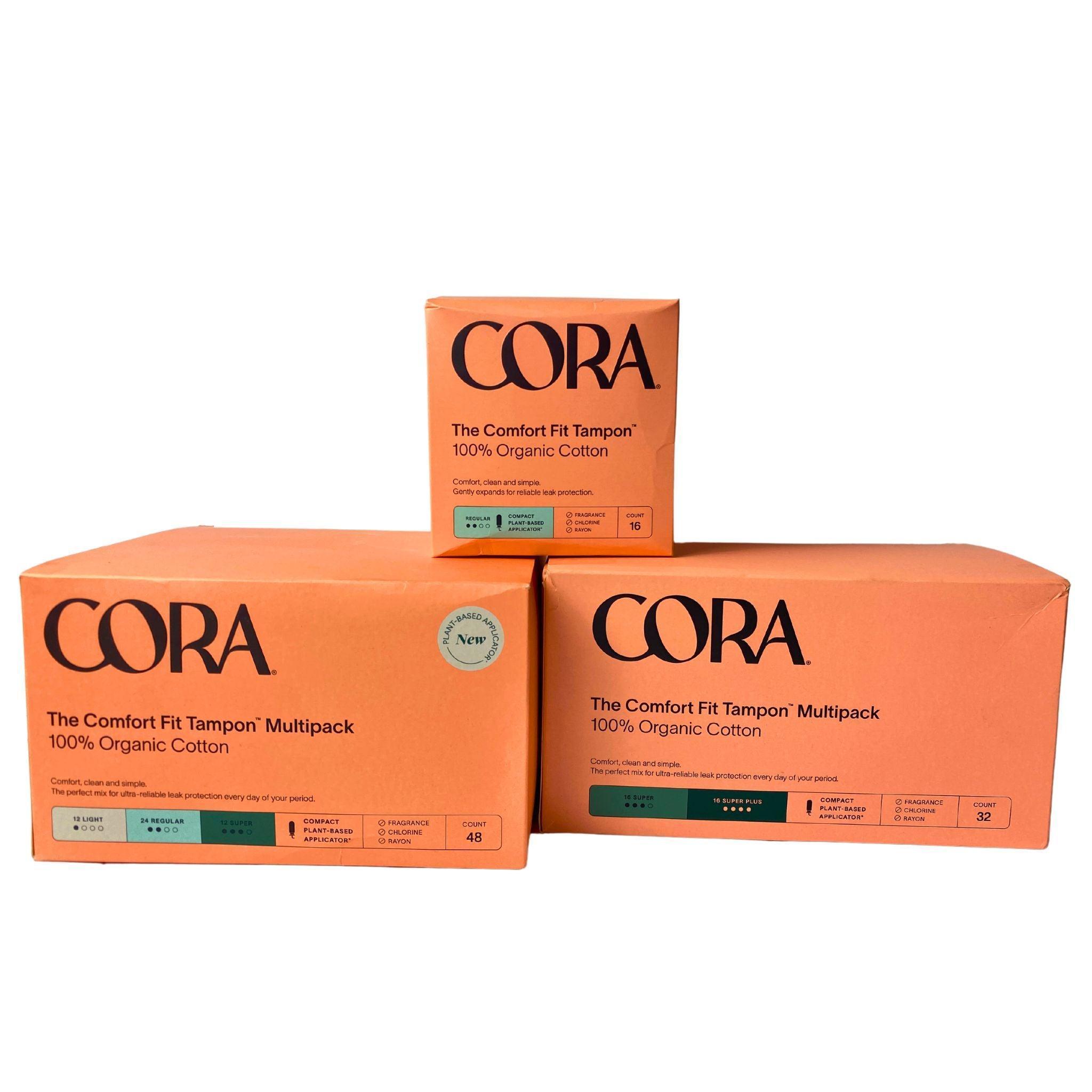 Organic Cotton Tampons - CORA Assorted Count Tampon Packs (33 Pcs) | 100% Natural, Hypoallergenic | Perfect for Travel, Gym & Active Lifestyle