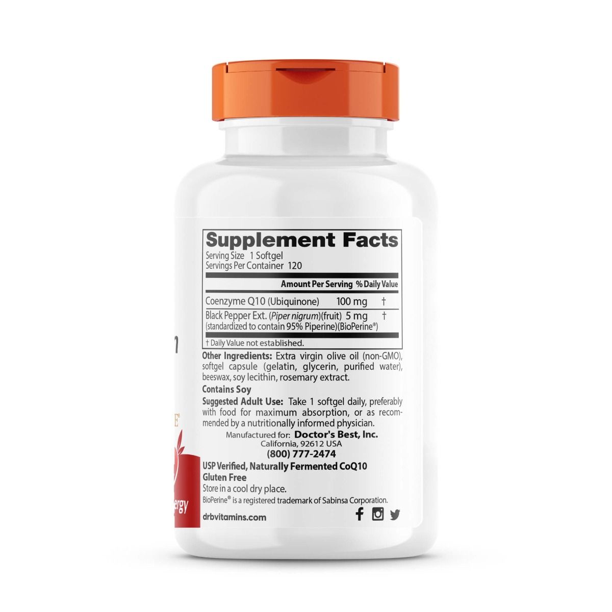 Doctor's Best High Absorption CoQ10 with BioPerine 100mg - 120 Softgels for Heart Health & Energy Support | Supports Cardiovascular Function & Cellular Energy Production