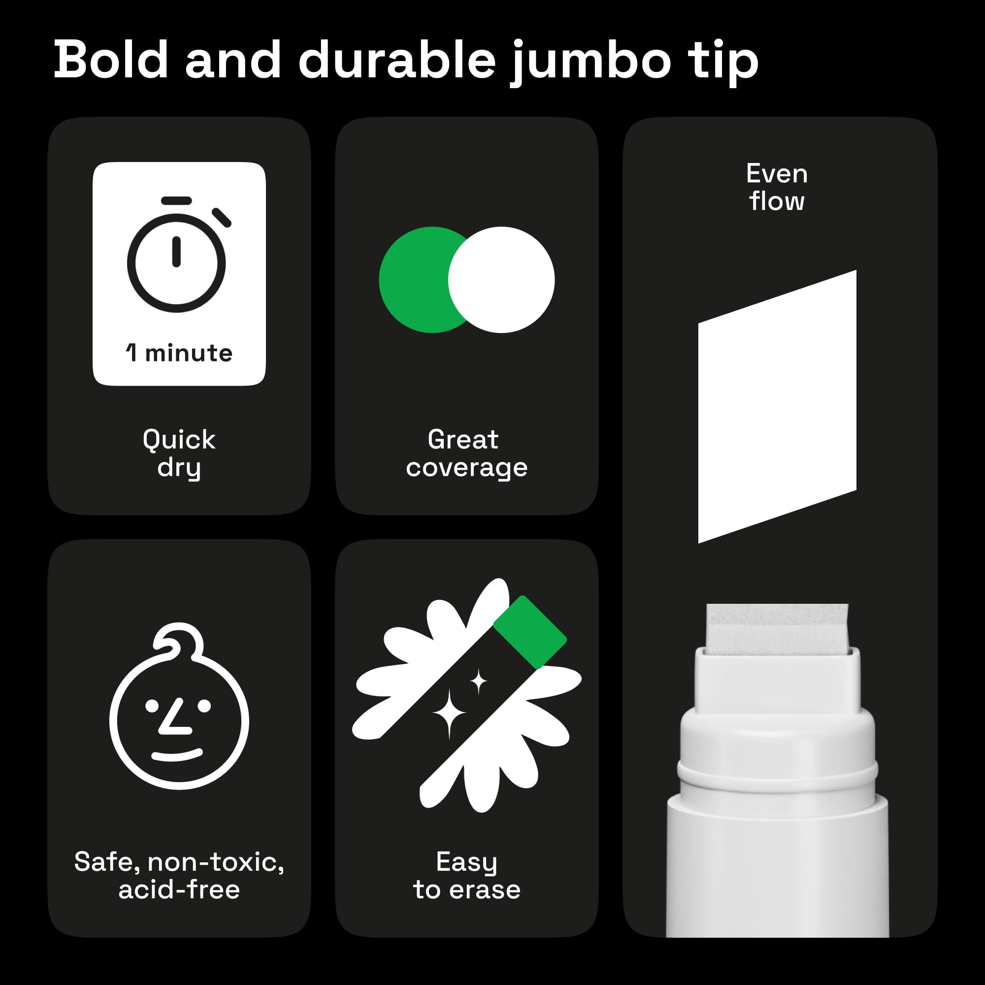ARTISTRO 2-Pack White Jumbo Chalk Markers - 15mm Neon Erasable Window Markers for Cars, Chalkboard, Blackboard, Glass & Bistro - Easy to Clean Chalk Pens for Restaurants, Retail Signs, Classroom Teaching & DIY Crafts