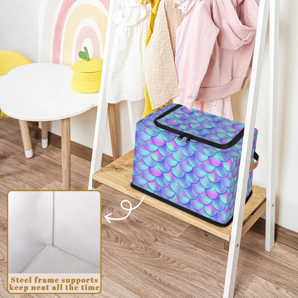 Colorful Fish Scale Pattern Zippered Storage Bins - Foldable Fabric Closet Organizer with Handles (2-Pack) for Clothes, Blankets, Toys - Perfect for Bedroom, Nursery & Closet Organization