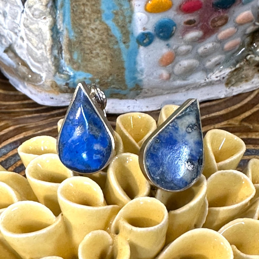 Vintage Denim Blue Lapis Lazuli Sterling Silver Clip Earrings – Handmade Bohemian Jewelry for Women, Perfect for Parties, Weddings & Everyday Wear