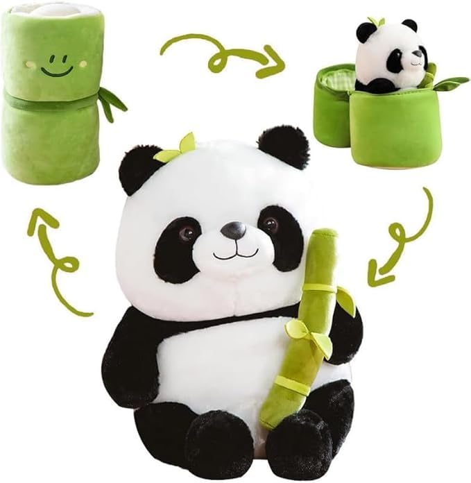 Cute Panda Plush Toy in Bamboo - Soft Stuffed Animal Kawaii Teddy Bear - Perfect Birthday Gift for Kids & Adults - Green Bunny Stuffed Toy for Bedroom Decor, Nursery, and Cuddling