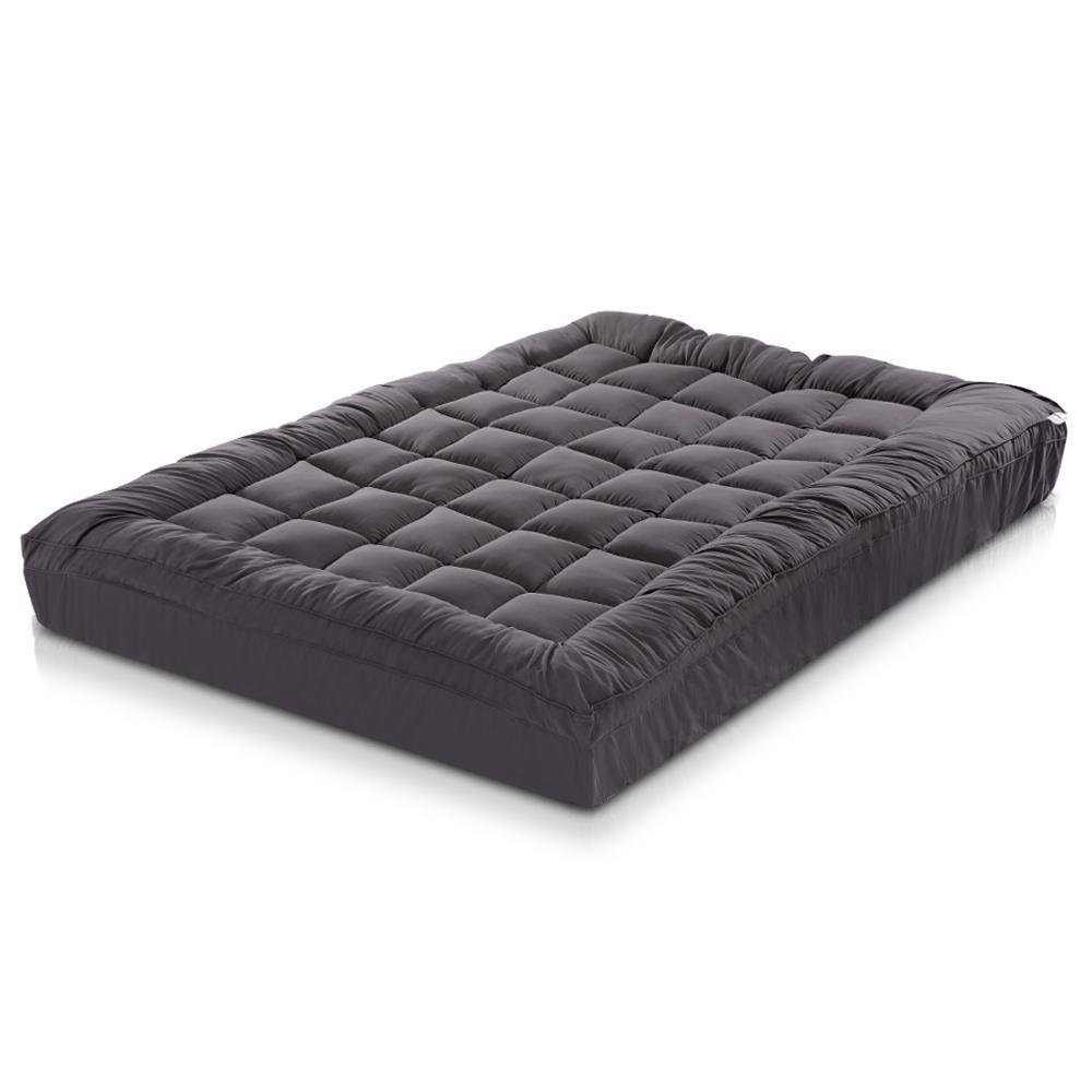 Premium 1000GSM Double Mattress Topper - Charcoal Microfiber with Bamboo Fiber Filling | Cooling & Supportive Pillowtop Protector for Back Pain Relief | Ideal for Guest Beds, Dorm Rooms & Master Bedrooms