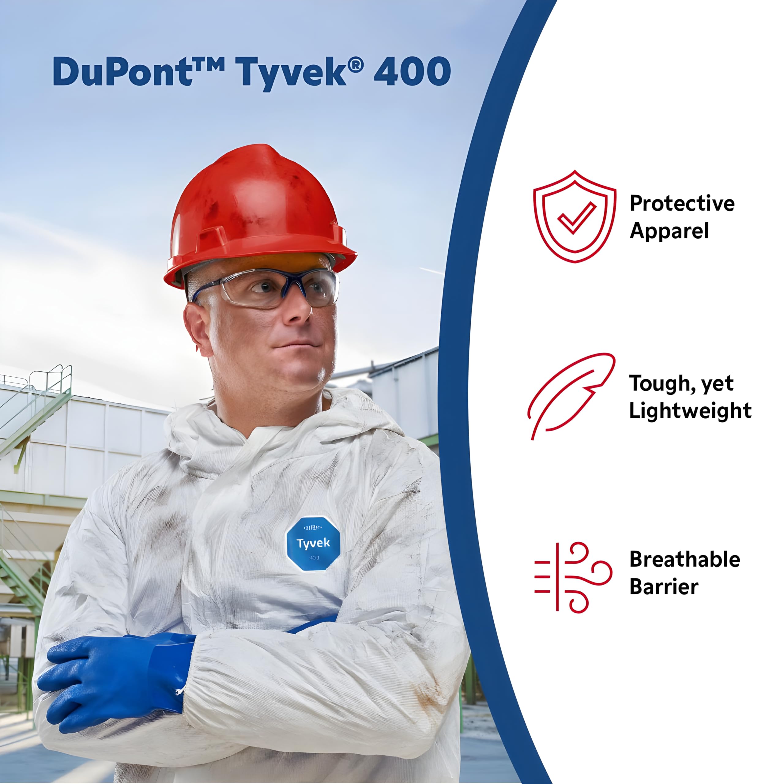 DuPont TY212SWHXL003000 Tyvek 400 TY212S Disposable Lab Coat - Open Cuff, White, X-Large (Pack of 30) | Protective Coverall for Medical, Laboratory & Cleanroom Use | Chemical & Particle Resistant Safety Wear
