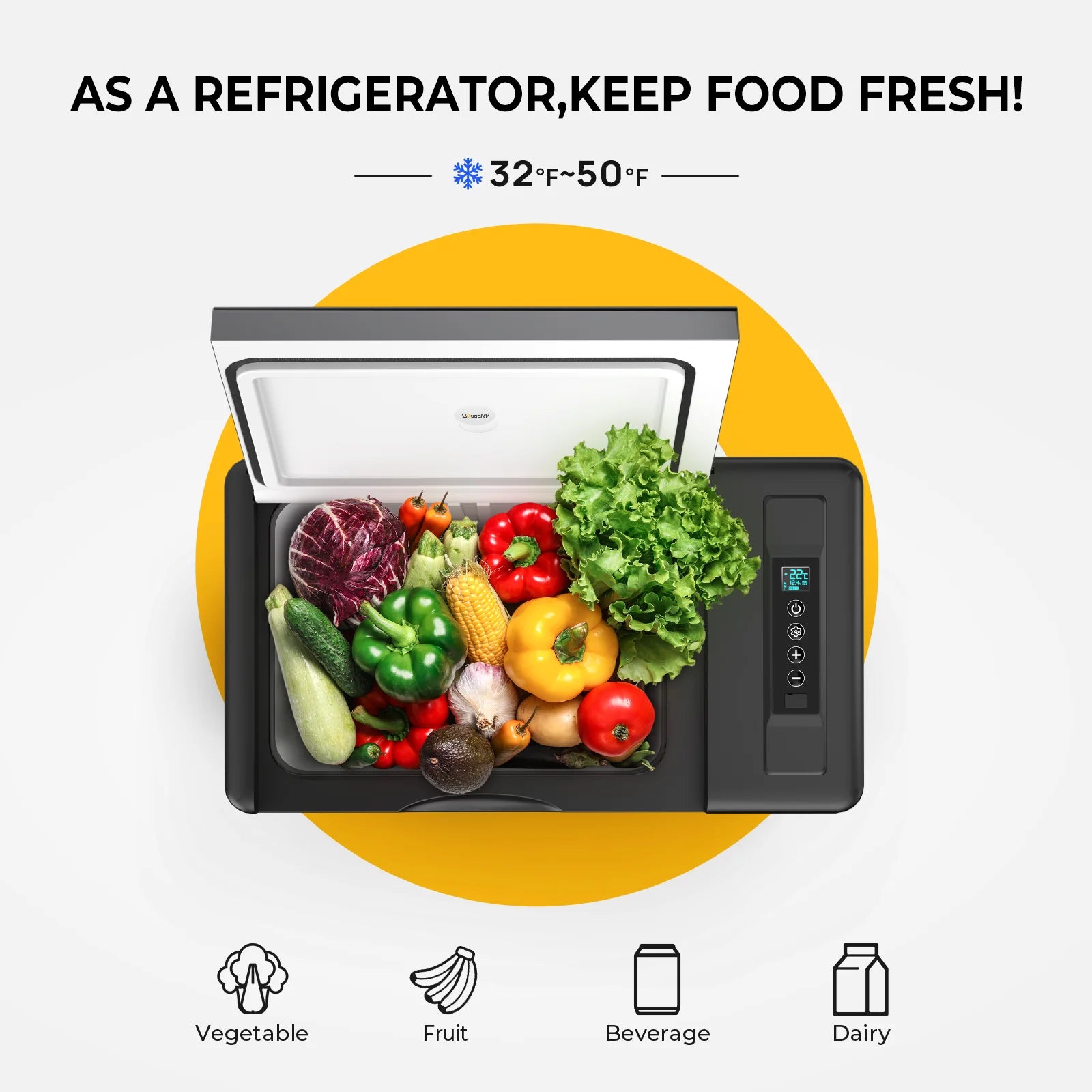 BougeRV 12V 30 Quart (28L) Portable Car Refrigerator - Compact Freezer for Road Trips, Camping & Outdoor Adventures - Black