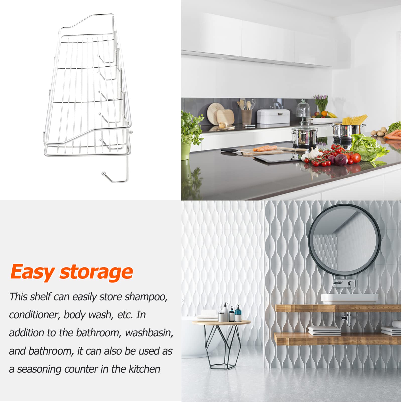 Hemoton Stainless Steel Wall-Mounted Bathroom Shelf Organizer - 3-Tier Storage Rack for Shower, Kitchen & Laundry Room | Space-Saving Wall Shelf for Toiletries, Books & Food Storage | Rustproof Bathroom Wall Shelf with Drain Holes