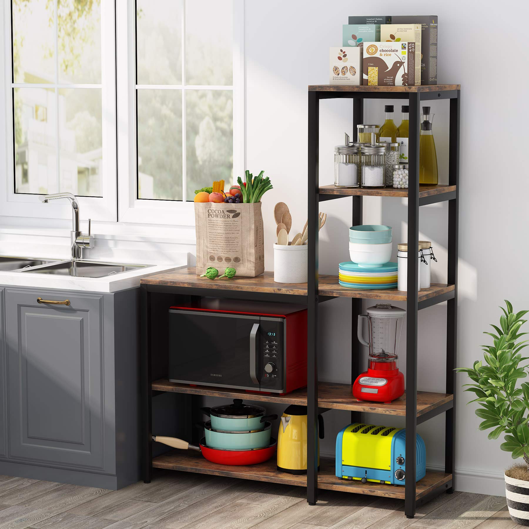 Tribesigns 5-Tier Kitchen Bakers Rack with Utility Storage Shelf - Freestanding Microwave Stand, Spice Organizer for Pantry, Countertop & Small Space Kitchen Storage Solution