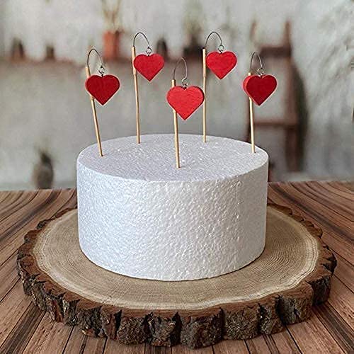 Valentine's Day Cake Topper - Set of 5 Wooden Red Romantic Heart Decorations for Wedding, Anniversary & Couples Celebration - Perfect for Cakes, Cupcakes and Dessert Table Decor