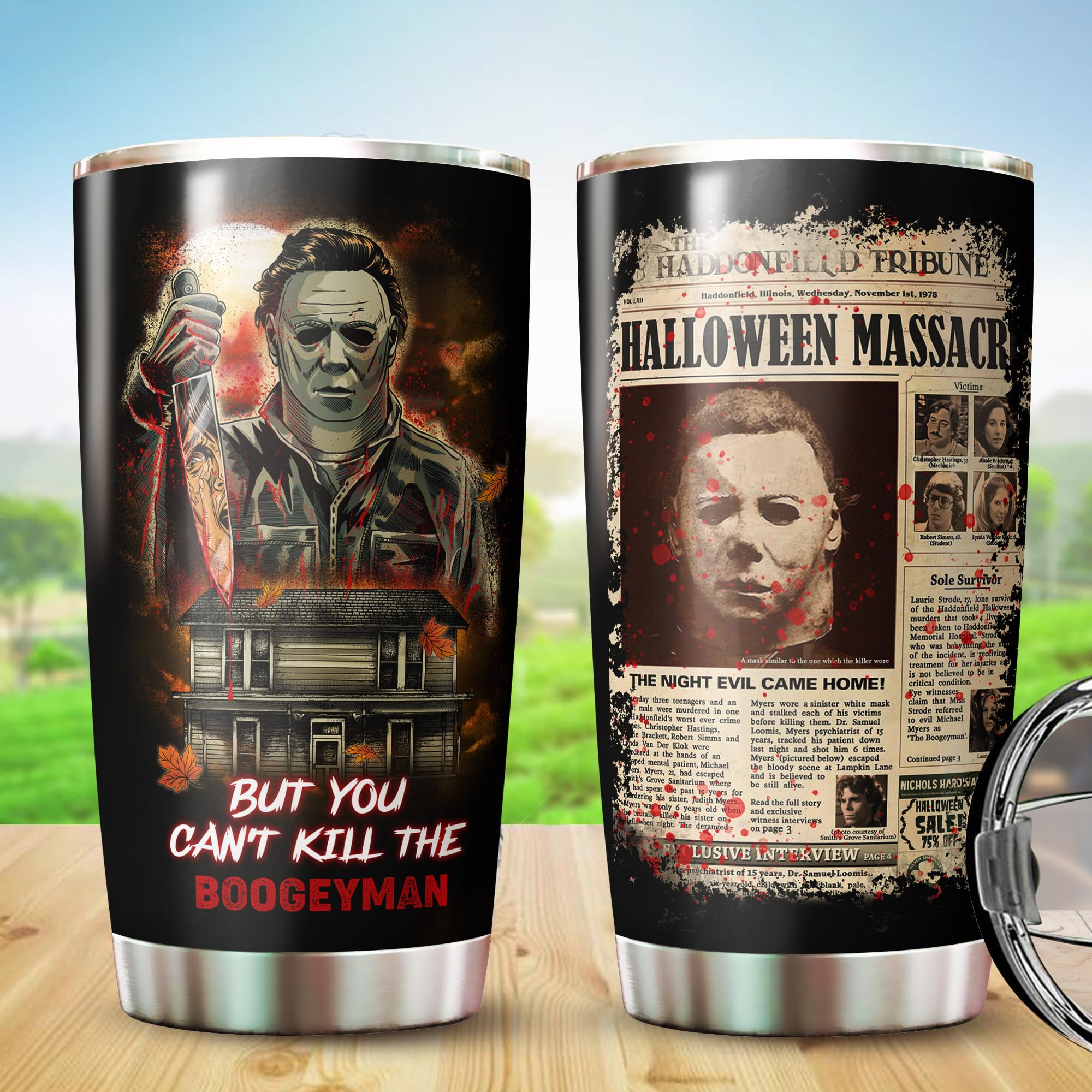 20oz Scary Halloween Tumbler Mug - Horror Themed Insulated Cup for Halloween & Christmas Gifts - Perfect for Spooky Parties, Office Use & Holiday Decorations