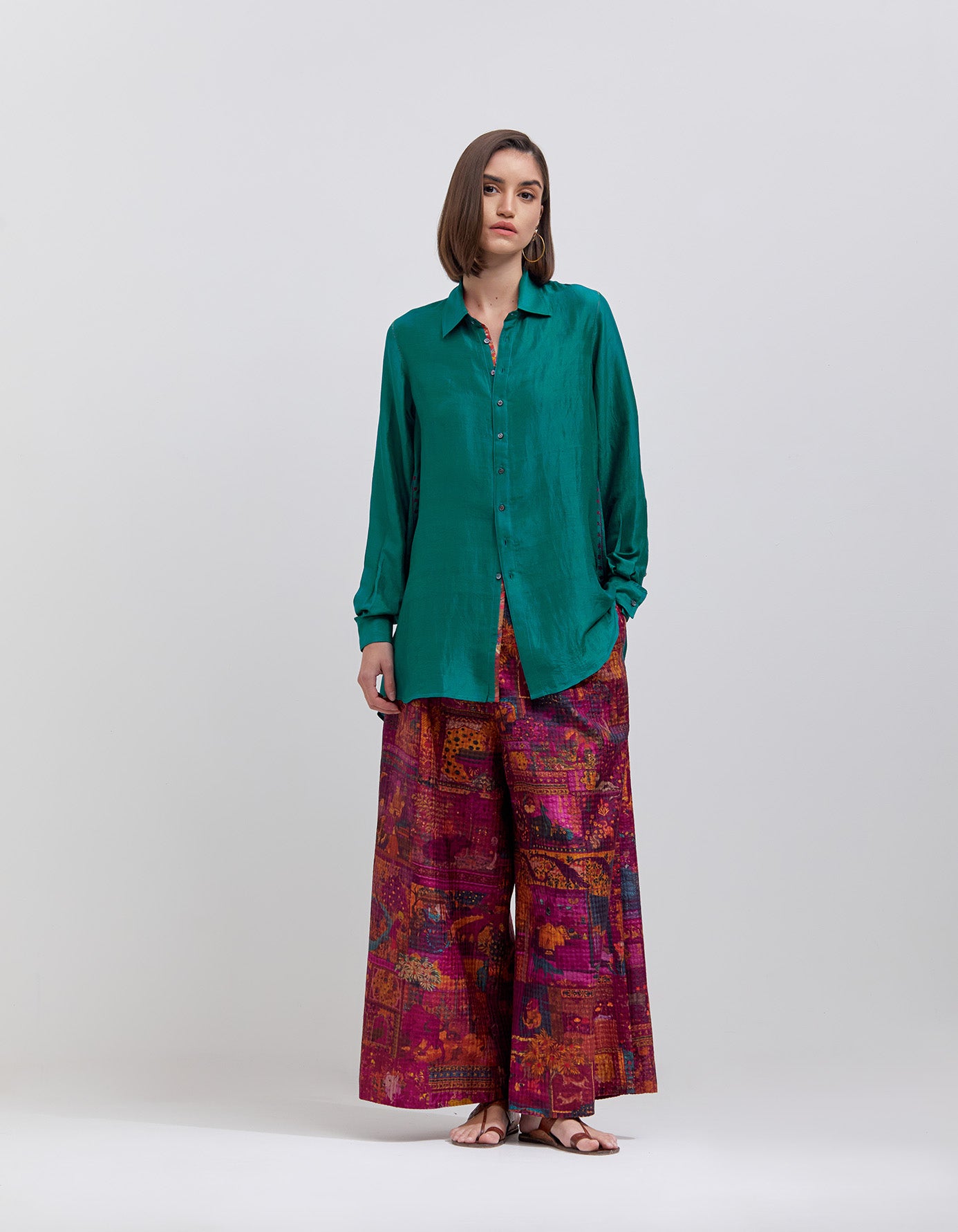 Turquoise Silk Oversized Shirt for Women - Elegant Loose Fit Blouse for Casual Wear, Office & Date Night