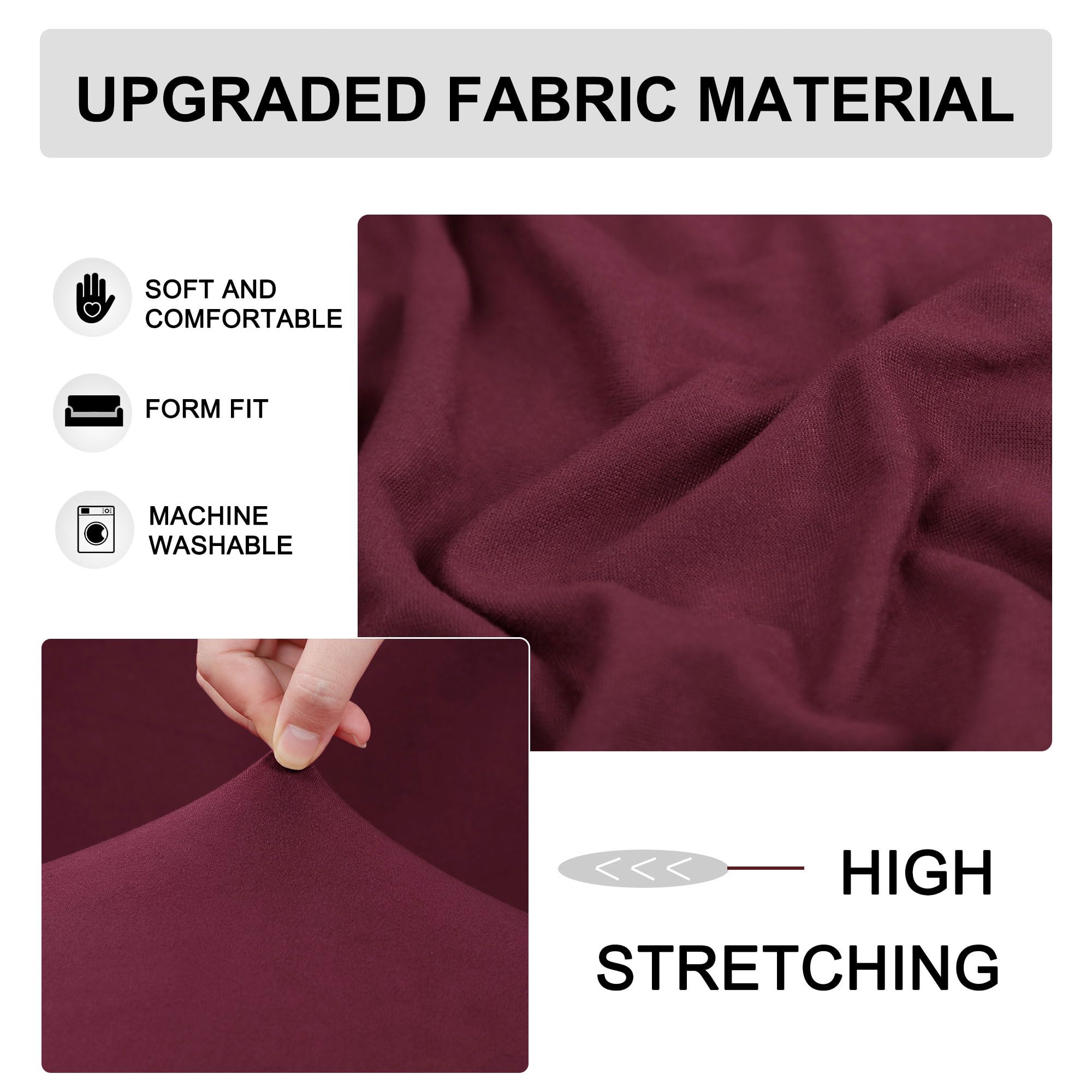 uxcell Stretch Sofa Cover - Universal Elastic Polyester Furniture Protector for Couches, Armchairs & Loveseats - Classic Solid Burgundy with Matching Pillowcase - Perfect for Living Room, Family Room & Home Decor