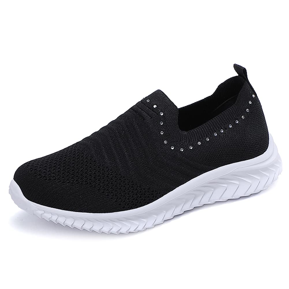 GOSPT Women's Slip-On Sock Sneakers with Glitter Rhinestones - Comfortable Mesh Jazz Latin Dance Shoes for Women | Perfect for Dance Practice, Casual Wear & Performance