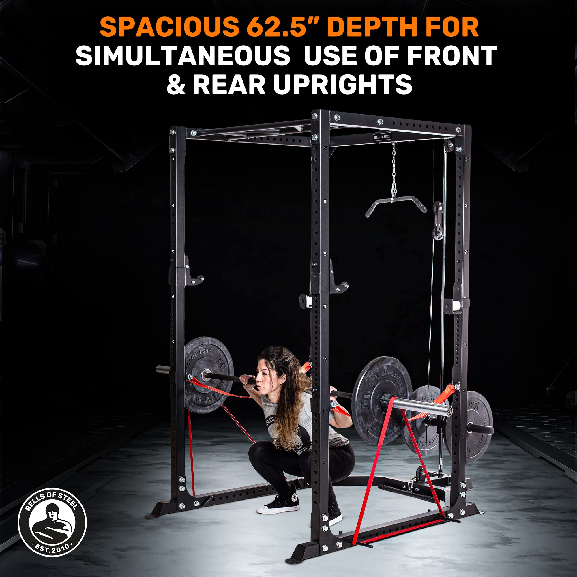 Bells of Steel Light Commercial Power Rack - Heavy Duty Squat Rack with Gym Accessories for Home & Commercial Use | Perfect for Strength Training, CrossFit & Weightlifting Workouts