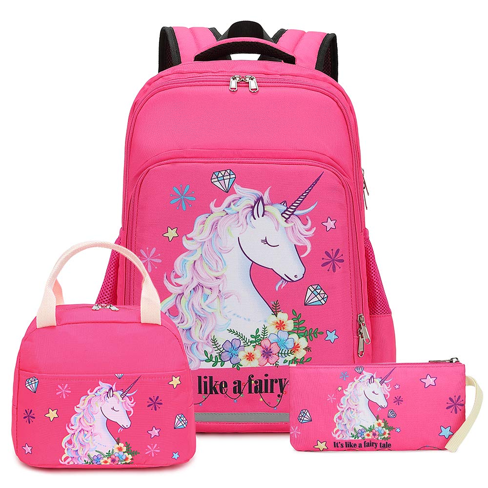 BTOOP Cute Pink Girls Backpack Set - 3 Piece School Bookbag for Elementary Kids, Lightweight Laptop Bag for Girls, Durable Travel & Daily Use Backpack (Rosy) - Perfect for School, Travel, and Day Trips