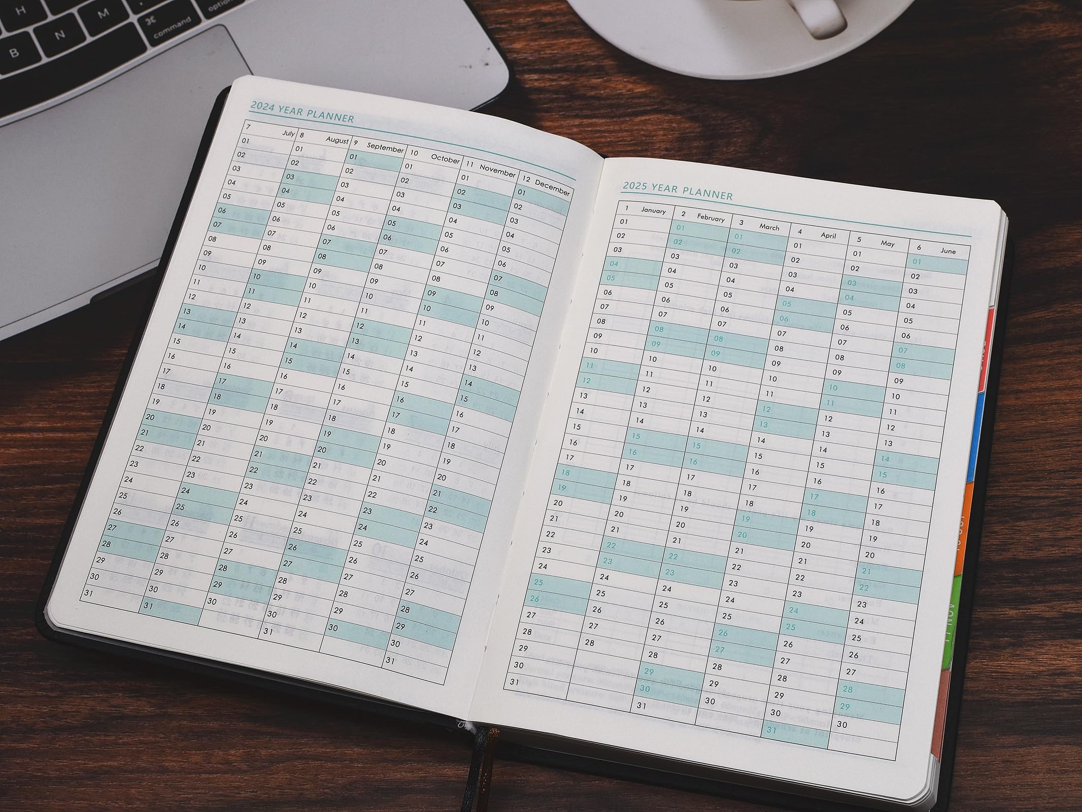 2024-2025 A5 Daily Planner - July 2024 to June 2025 Day Per Page Organizer with Colorful Side Panels, Monthly Tabs, Pen Loop & Inner Pocket - 400 Pages Green Productivity Journal for Work, School & Personal Planning