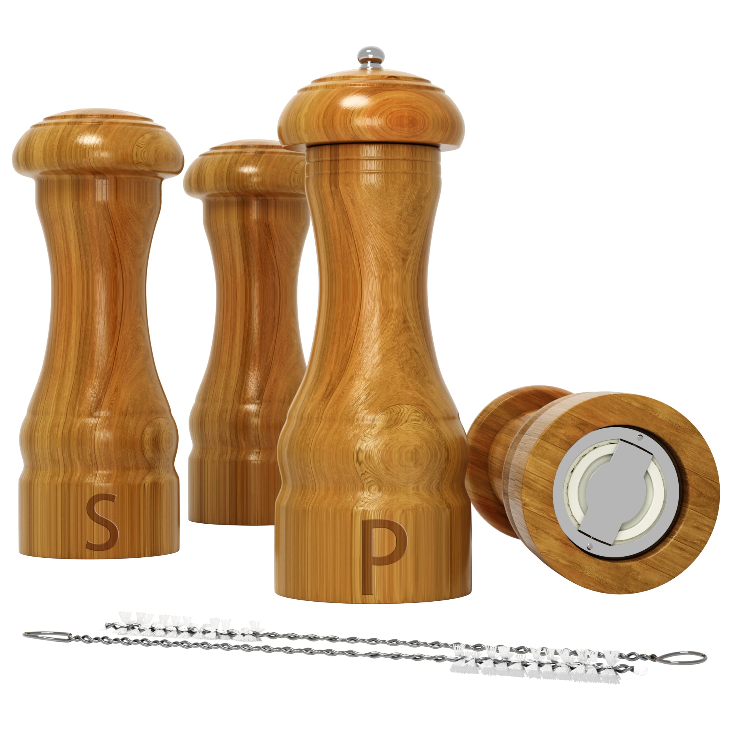 Wooden Salt & Pepper Grinder Set - Adjustable 4-Pack for Kitchen & Dining