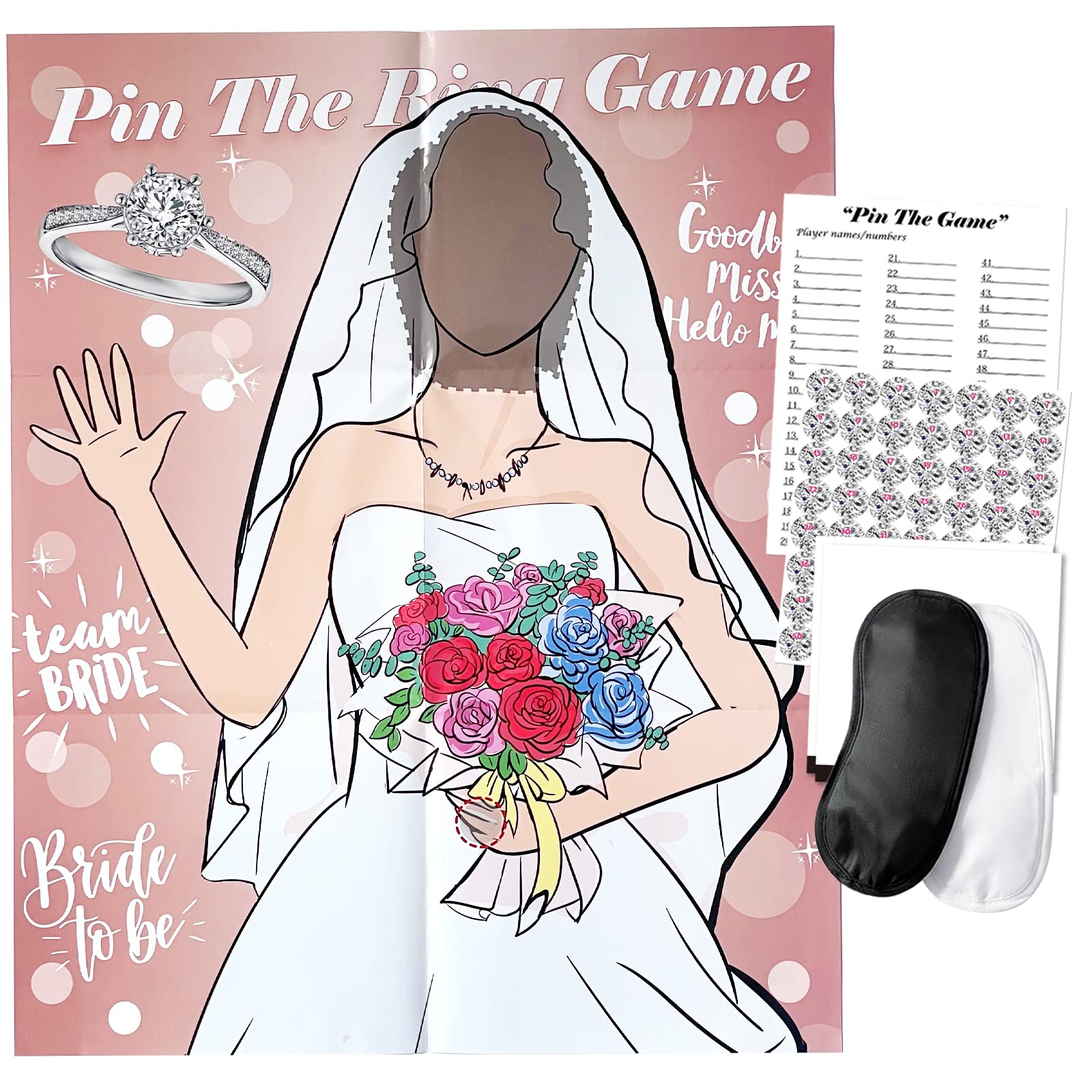 Pin the Ring on the Bride Game - 50-Piece Bridal Shower & Bachelorette Party Favors Set for Wedding Celebrations | Fun Group Activity for Guests