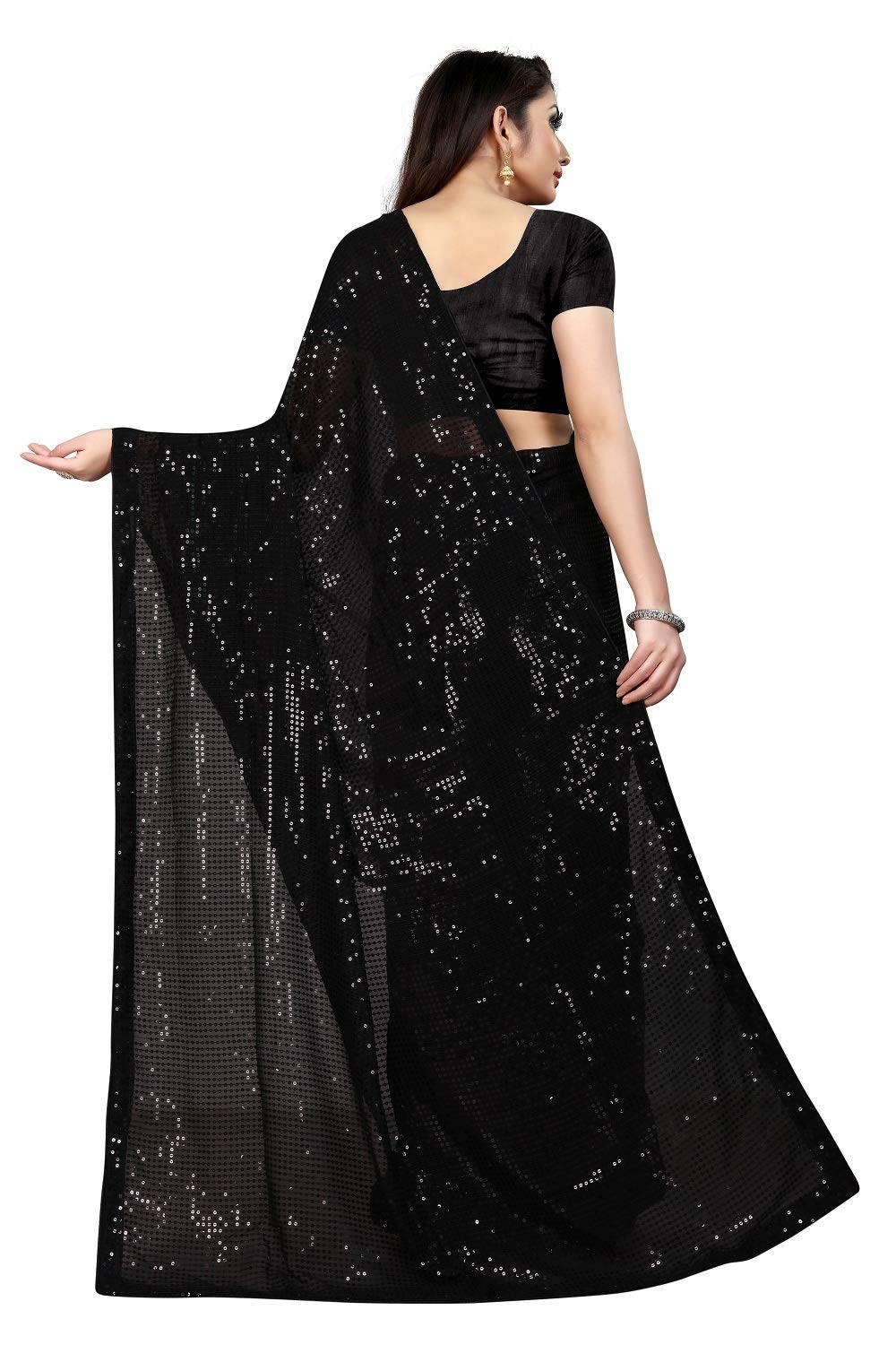 Kfgroup Women's Woven Pure Georgette Saree - Elegant Ethnic Dress & Wedding Sari with Blouse Piece (Black) | Perfect for Indian Weddings, Festivals & Special Occasions