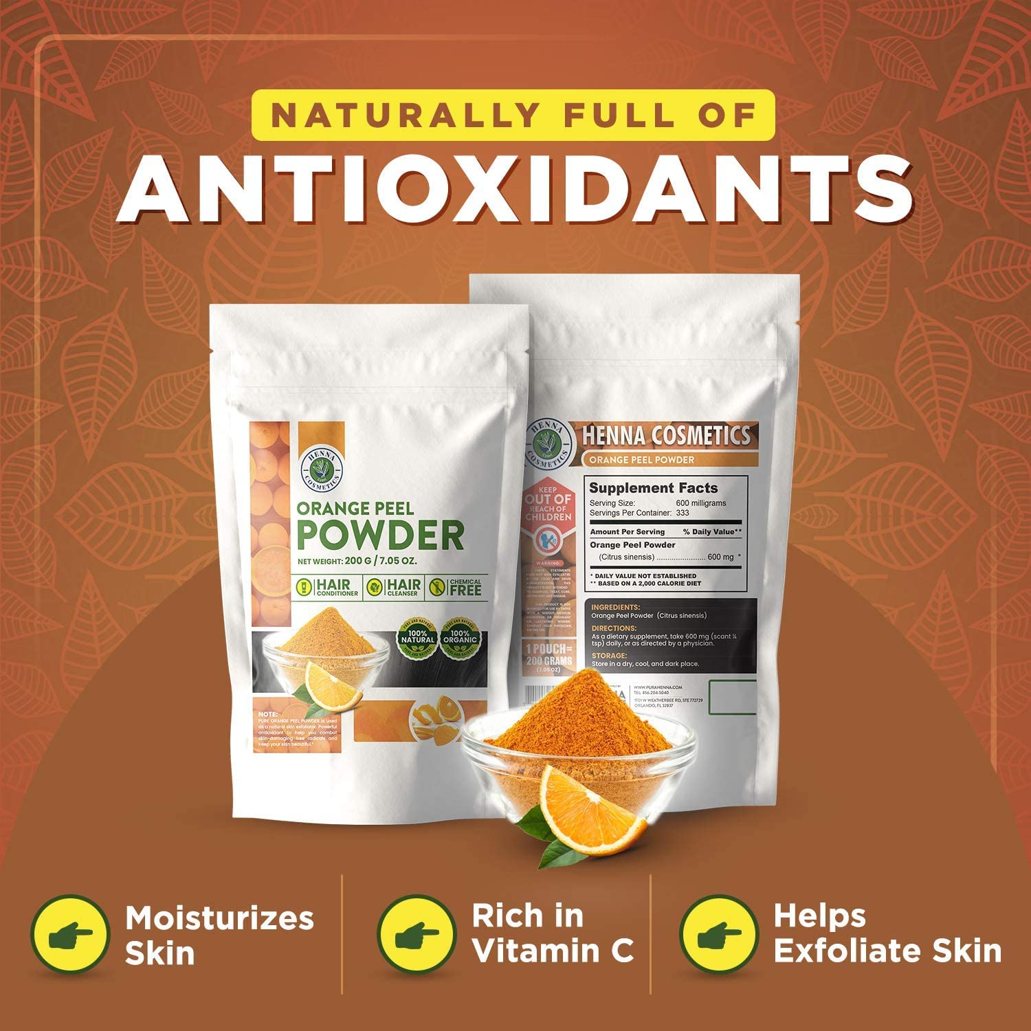 Organic Orange Peel Powder for Hair & Skin Care - 200g (7.05oz) Vitamin C Face Mask | Brightening & Exfoliating Treatment for Glowing Skin | DIY Beauty & Spa Day Essential