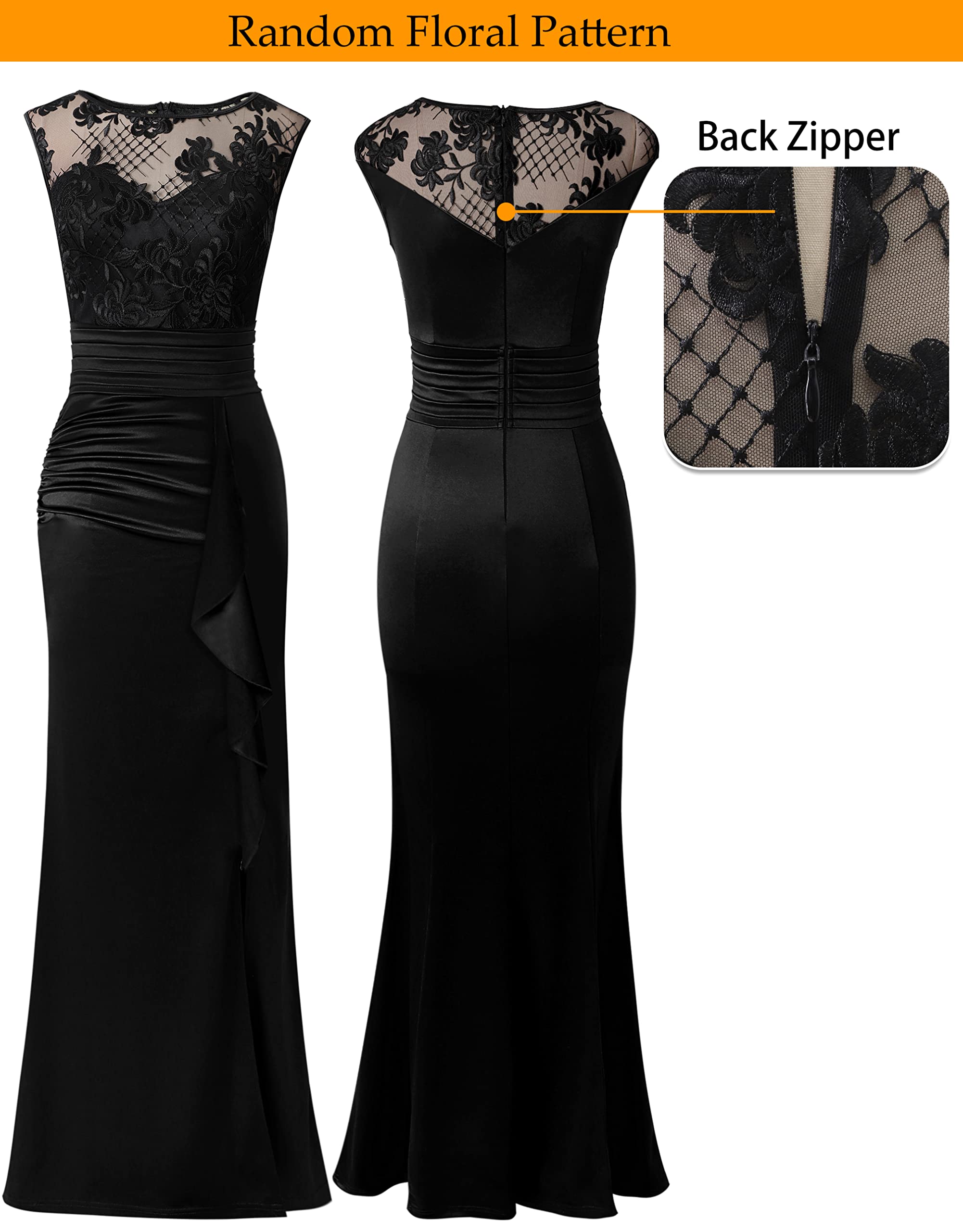 VFSHOW Women's Formal Ruched Ruffles Evening Prom Wedding Party Maxi Dress - Elegant Long Gown for Special Occasions, Dinners & Celebrations